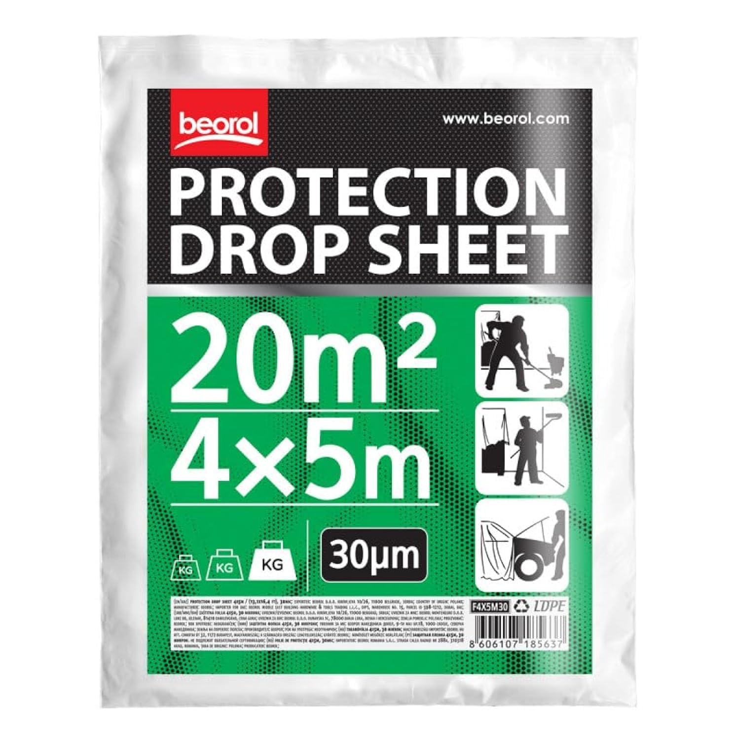 BeorolWaterproof Anti-Dust Painter Plastic Drop Cloths Sheet 4X5M - 30 Micron