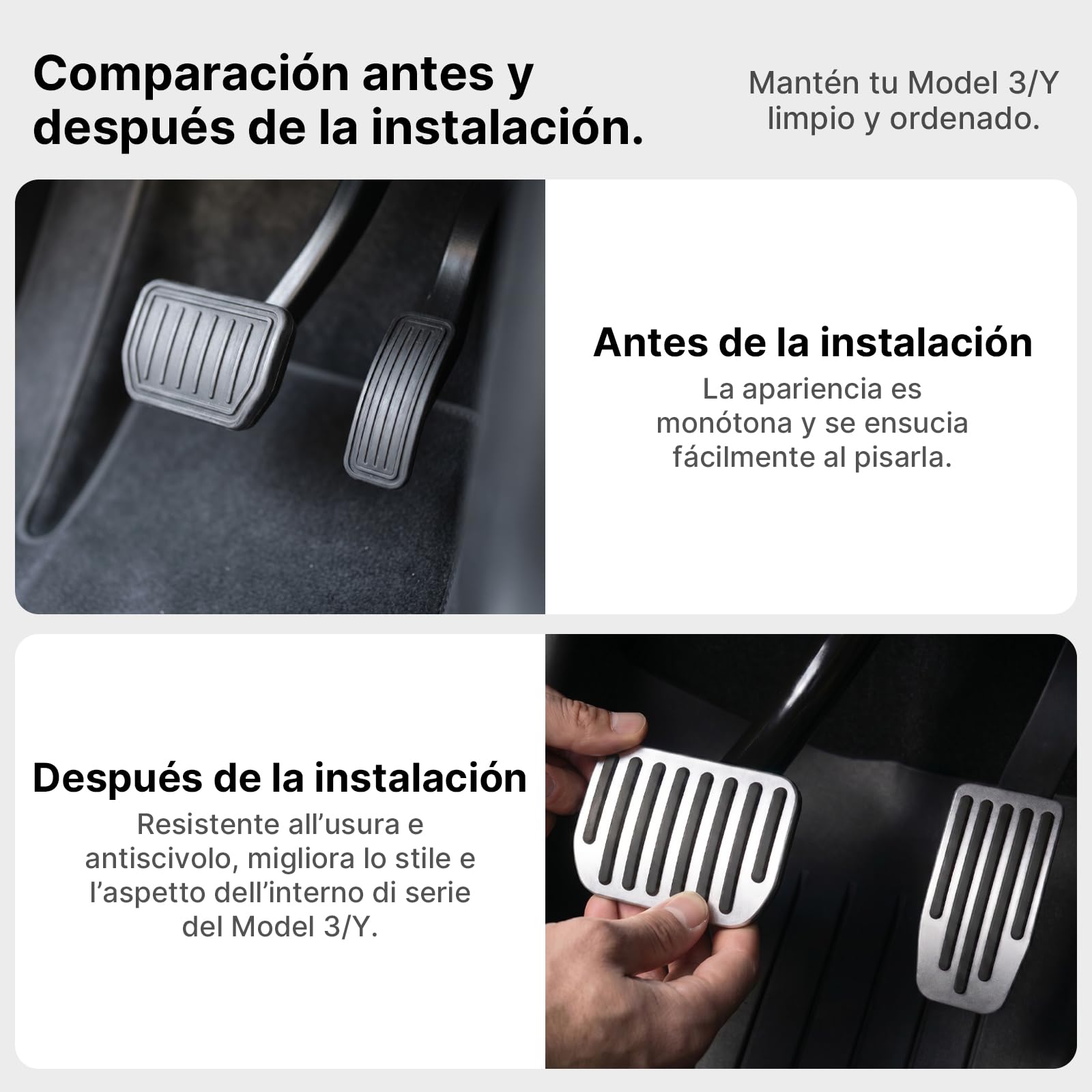 Cubre Pedales de Freno y Acelerador para Tesla Model 3 (2017-2026) y Model Y (2020-2026) - Pedales de Aluminio Antideslizante Compatible con Model 3 Highland y Model Y Juniper