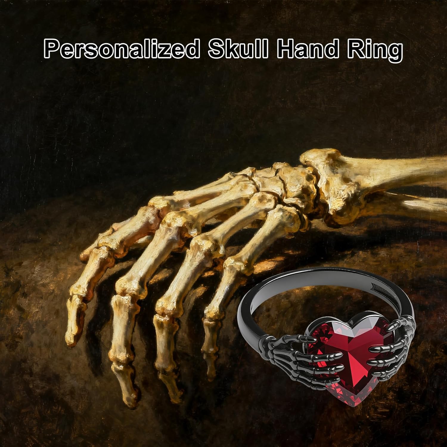 Personalized Gothic Ring for Women Men 925 Sterling Silver Hallloween Rings Punk Skull/Bat/Snake Ring with Birthstone Heart Goth Jewelry for Hallloween Birthday