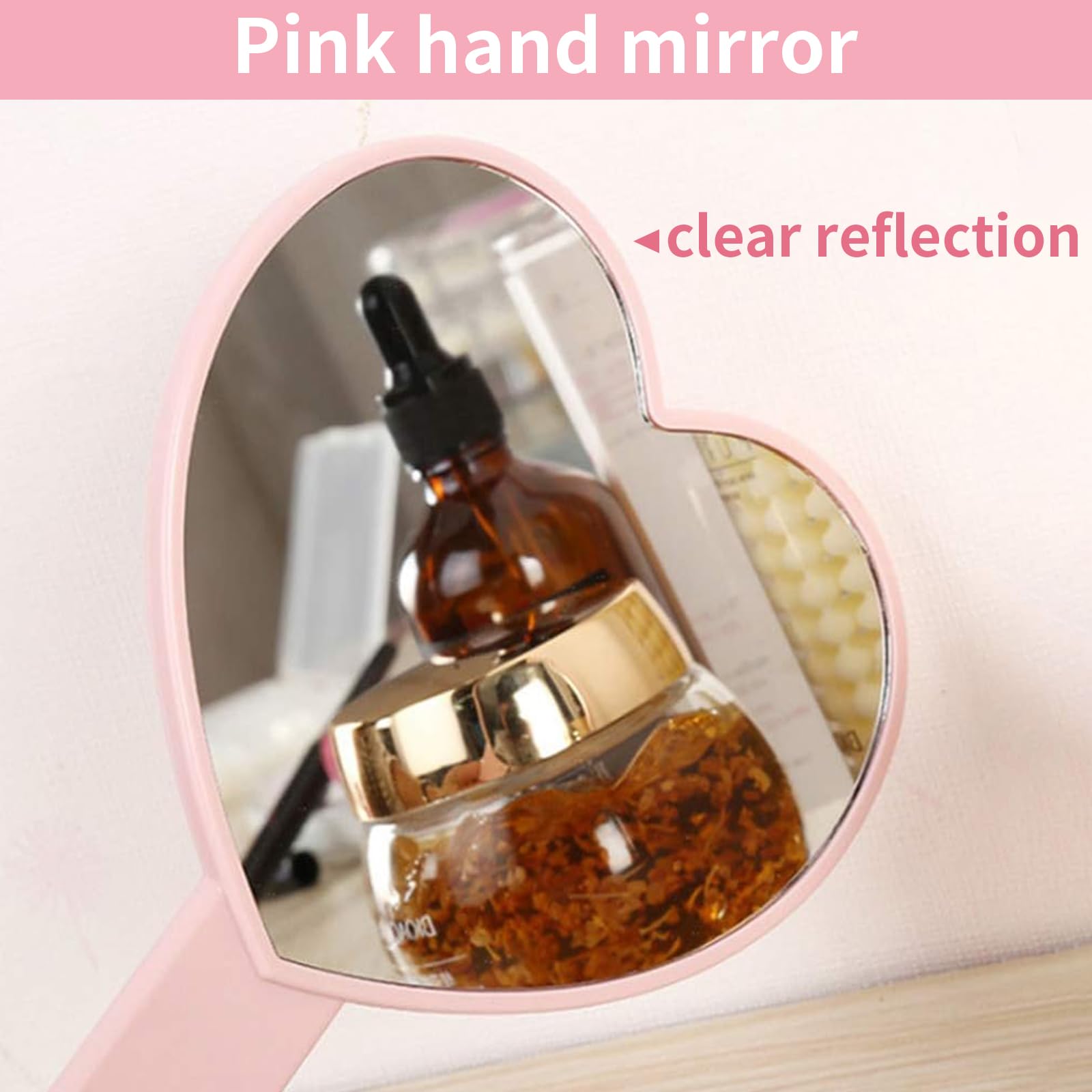 Espejo de mano de viaje en forma de corazón, espejo de mano cosmético con asa, bonito espejo de mano para afeitarse de un solo lado, espejo portátil de viaje para hombres y mujeres (rosa, 1 4