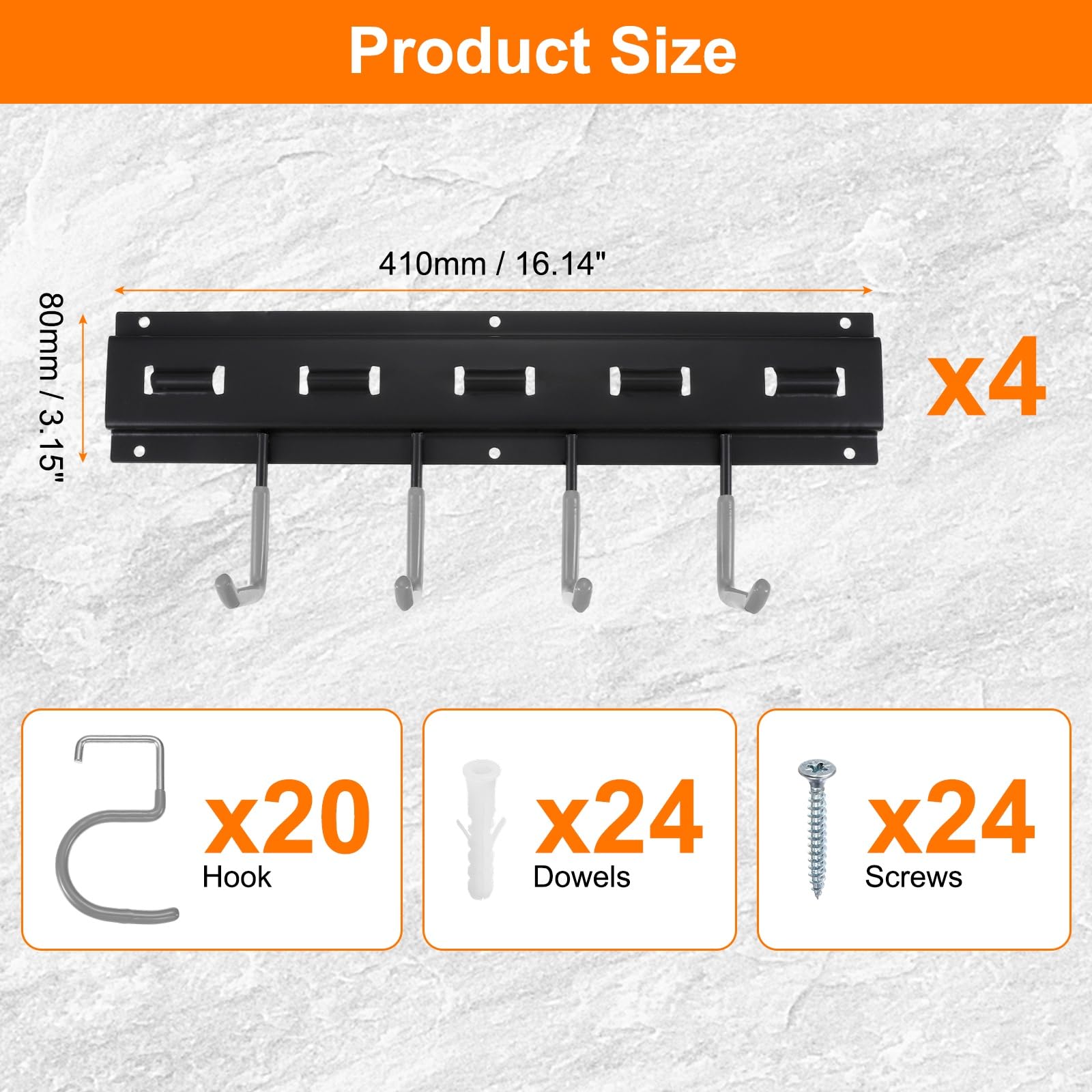 QUARKZMAN Portaherramientas de Jardín Kit, Soporte Metálico de Pared Empalmable con Ganchos Gris para Herramientas Colgador para Escobas Fregonas Sótano Garaje, 164cm Largo Total