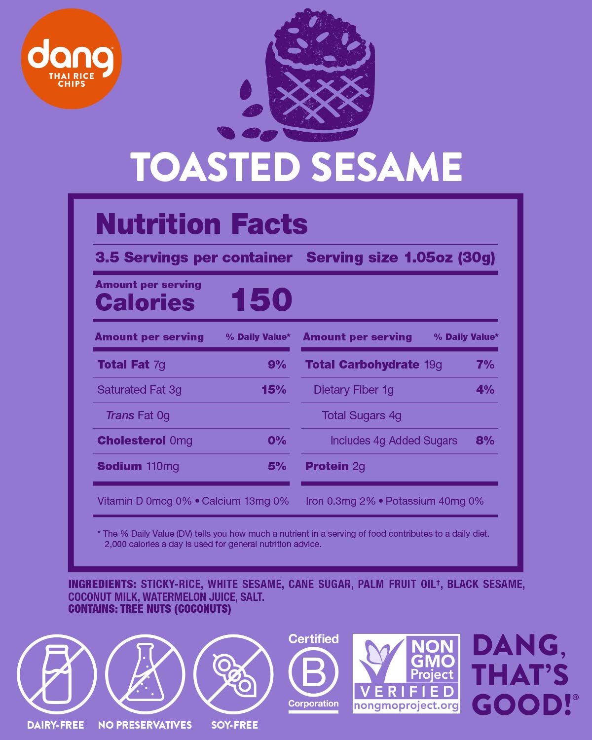 Dang Toasted Sesame Thai Rice Chips, 3.5 OZ thumbnail 5