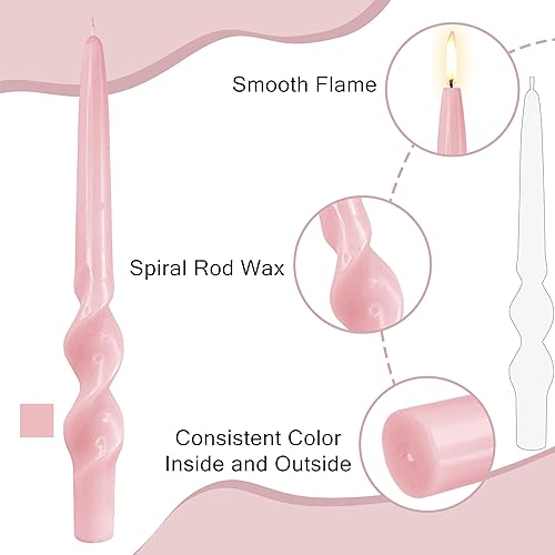 Miniatura 3 de Velas en espiral, color rosa, sin perfume, 2 velas hechas a mano, velas de boda de 10 pulgadas para proponer San Valentín, cena, hogar, relajación y