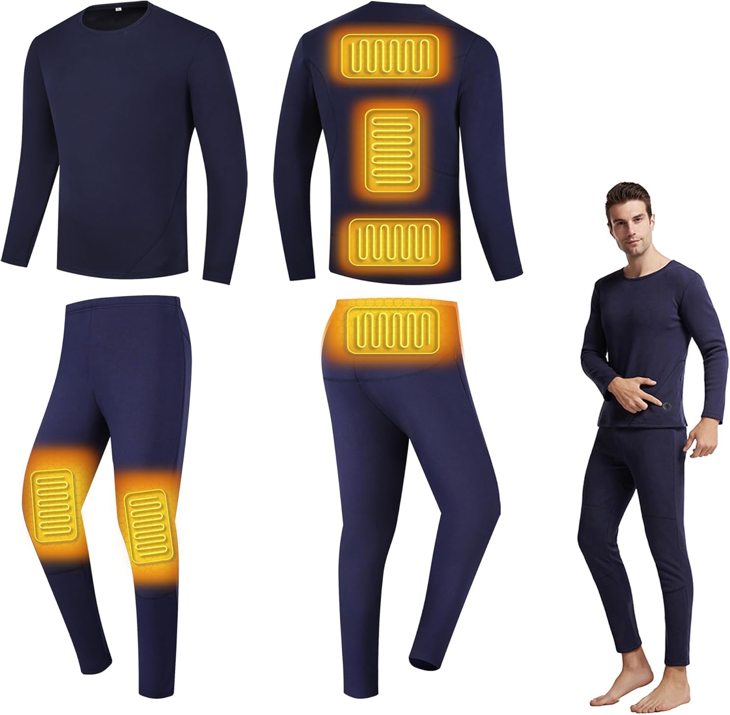 Heated Thermal Underwears, Men's Electric Warm Long Johns Set with 6 Heating Zones for Motorcycle Hunting Skiing