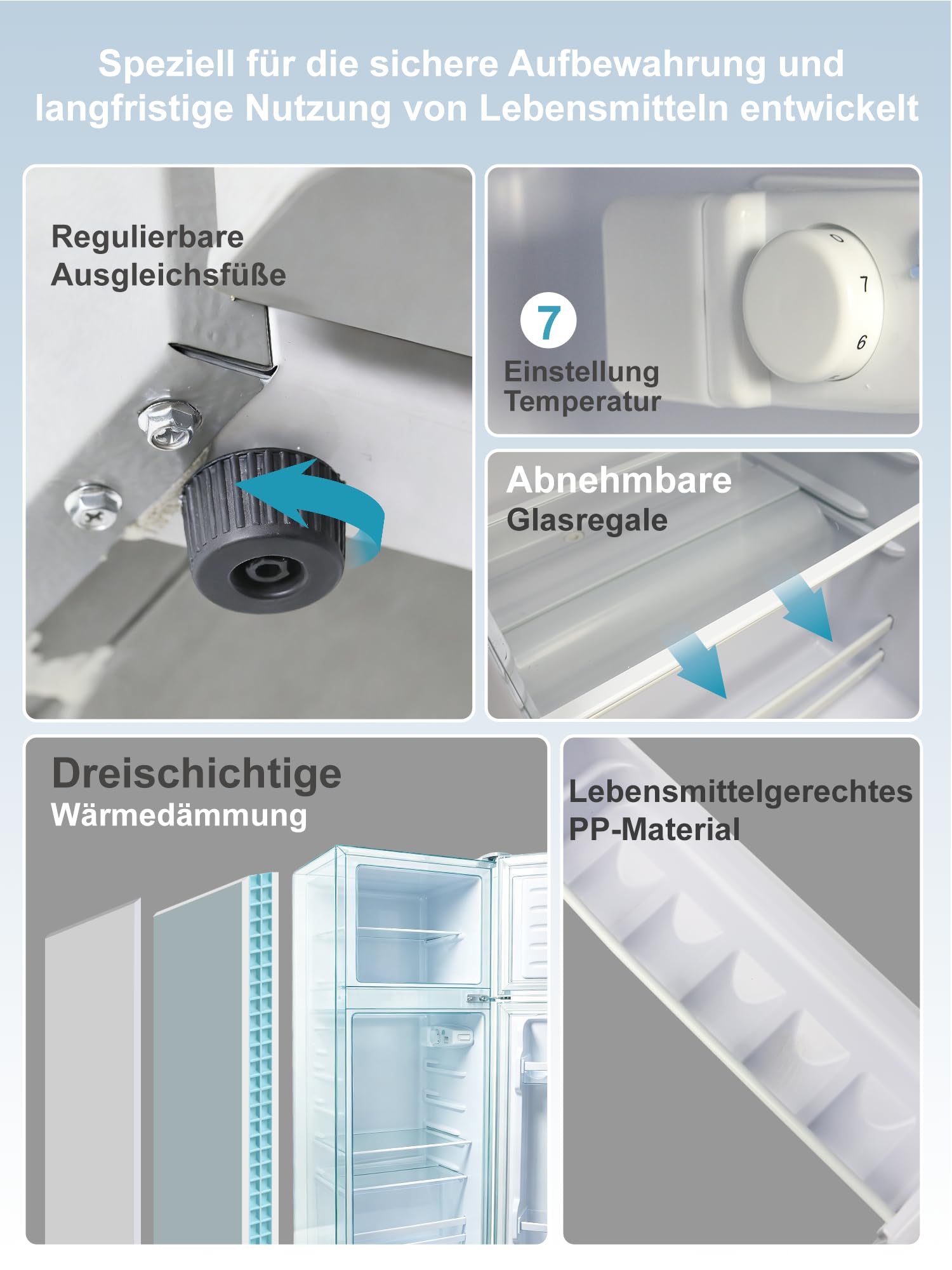 Mini Kühlschrank mit Gefrierfach, Kompaktkühlschrank, Temperaturregelung, Herausnehmbare Ablagen, LED-Beleuchtung, Leise, Energieklasse C, für Büro, Wohnung & Studentenwohnheim (90, Liter)