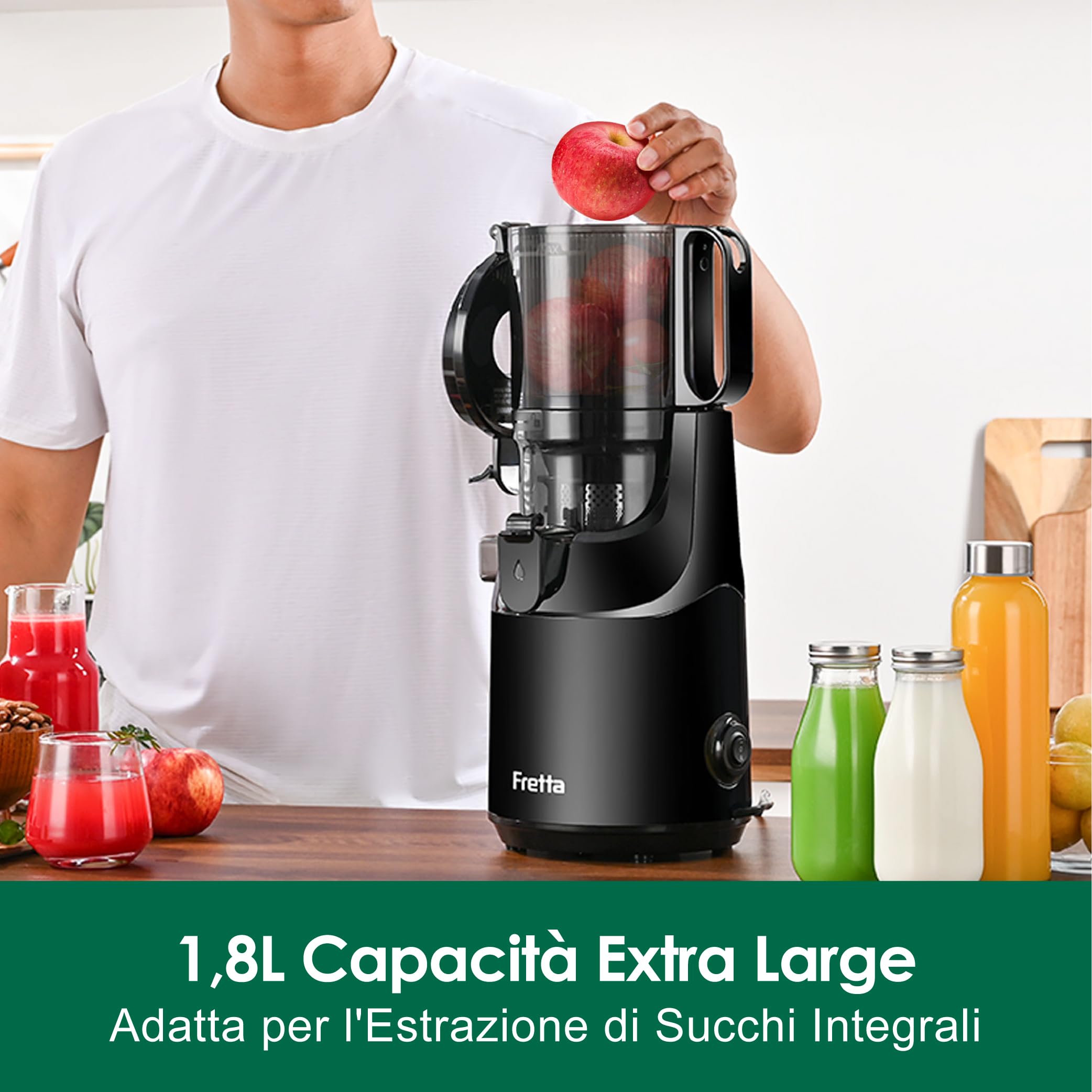 Estrattore Frutta e Verdura,Fretta Estrattore di succo con apertura di 135mm,Capacità 1,8L Adatta a Frutta e Verdure,Facile pulito,Senza BPA