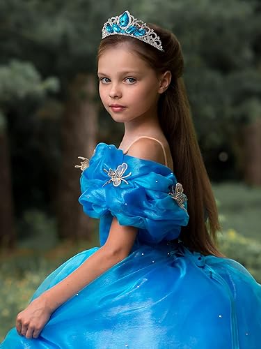 Miniatura 3 de SWEETV Tiara de princesa para niñas pequeñas, diadema de tiara de cumpleaños para niñas, corona de flores para niñas, disfraz de Halloween,