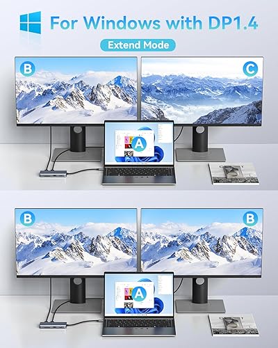 Miniatura 2 de Hub USB C a estación de acoplamiento HDMI dual con puerto Ethernet, adaptador USB C monitor dual con 2 HDMI, 100 W PD, 3 USB y lector de tarjetas