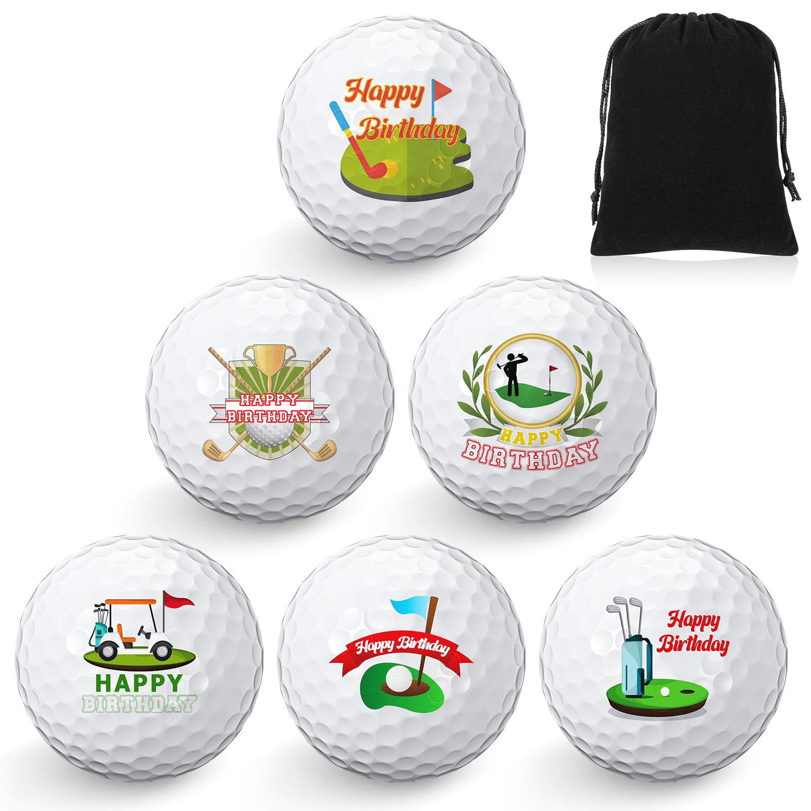 Threan 6 Pcs Golf Ball Gift Set Funny Novelty Golfer Present for Men Birthday Dad Golfing Fan One Standard Size Unit (Happy Birthday)