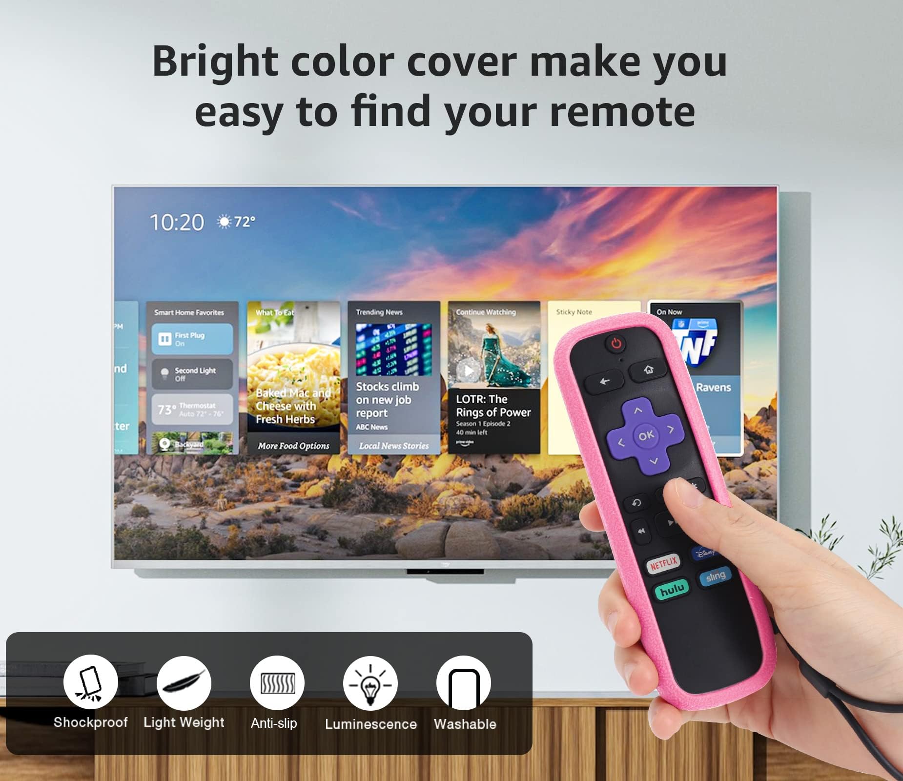 TCL | Hisense Roku Remote Case - Confezione da 2 cover in silicone per Roku Express 4K+ 2021 e Streaming Stick+ con cordini, rosa brillante e azzurro cielo