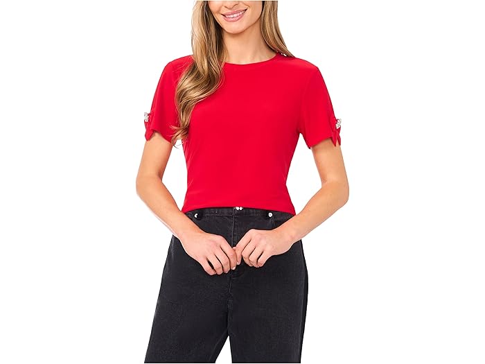 Short Sleeve Bow Sleeve Knit Top - Image 1