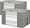 Szxc 2 Pack Foldable Large Storage Bags - Horizontal + Erect for Comforter Blanket Quilt Clothes Pillow, Clear Window & Handles, Closet Under Bed Organizer