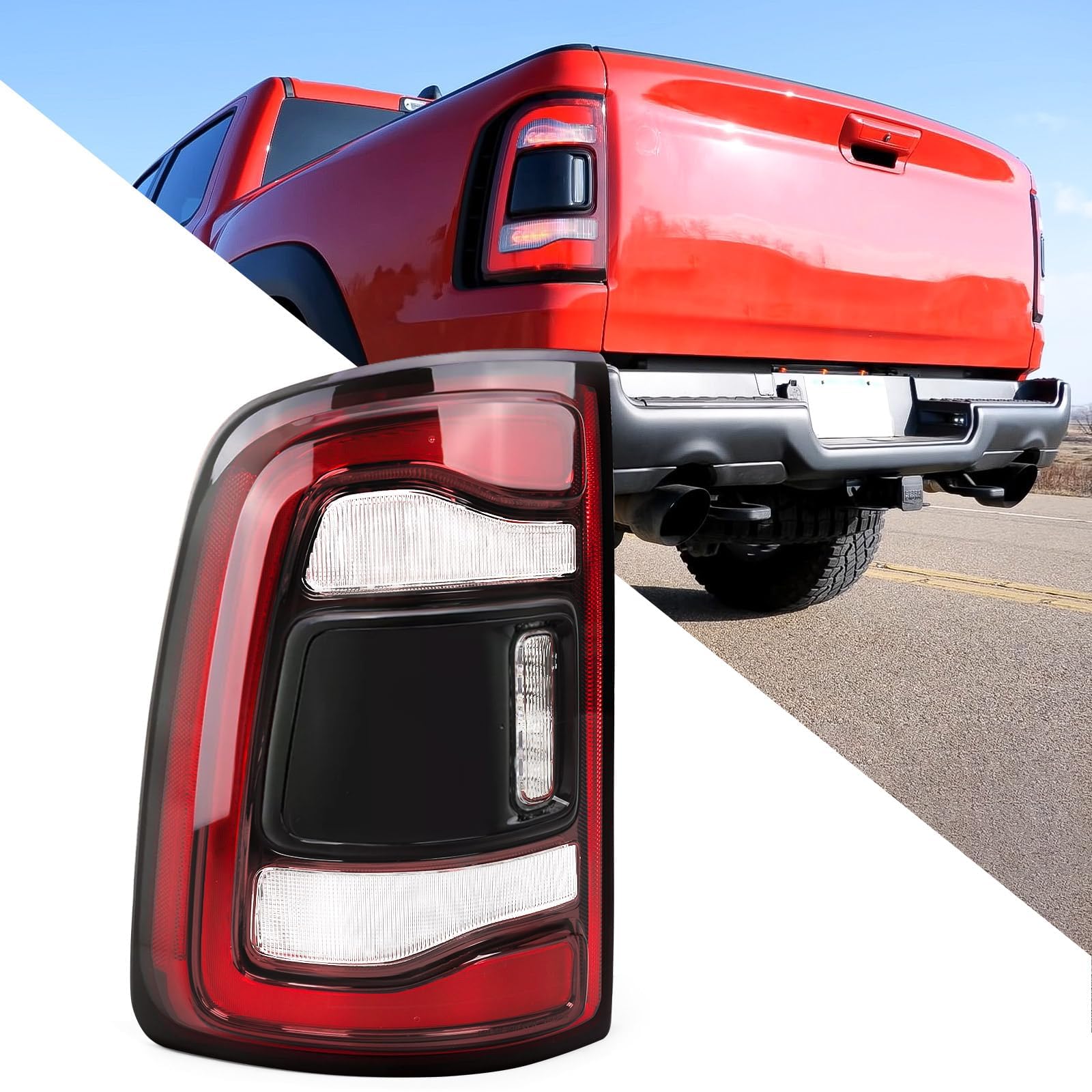 FIONE Tail Light Assembly Compatible with Dodge Ram 2500 3500 2019 2020 2021 2022 2023 Blind Spot Module Can Be Installed Rear Light Black Smoke LED