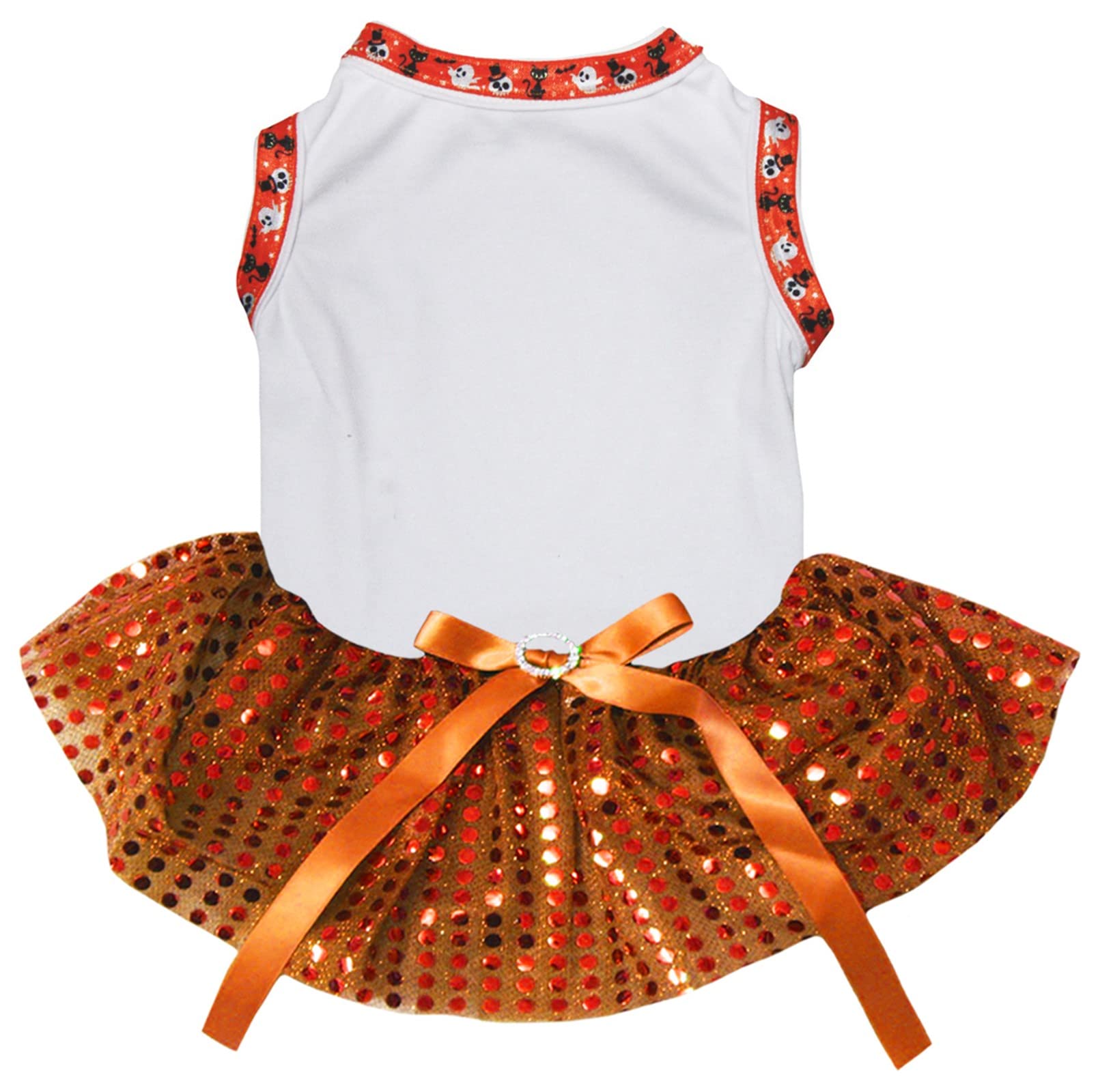 Robe de Halloween pour chiot M blanche et orange à paillettes