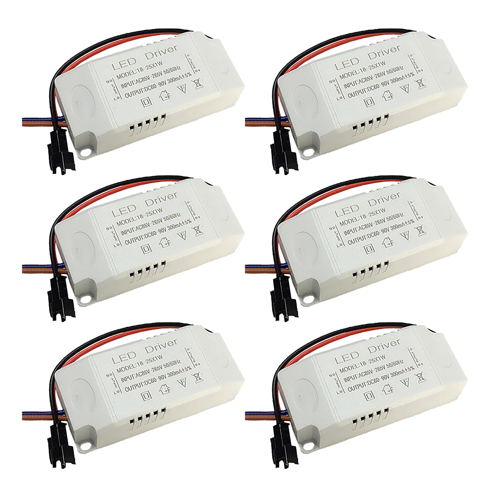 Trasformatore LED 18 – 25 W, trasformatore LED da 230 V a 60 – 90 VDC, alimentatore di rete per strisce luminose LED, faretti LED, confezione da 6
