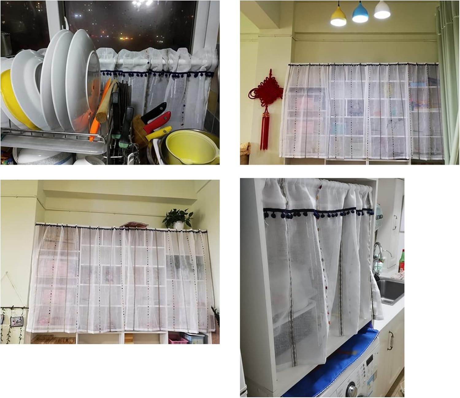 LUNEZY Kitchen Curtain,Modern Tier Curtains,Small Cafe Curtains,Transparent Voile Curtains,Short White Blinds,Short Half Window Valance Curtain for Balcony Bedroom Bathroom Bistrot