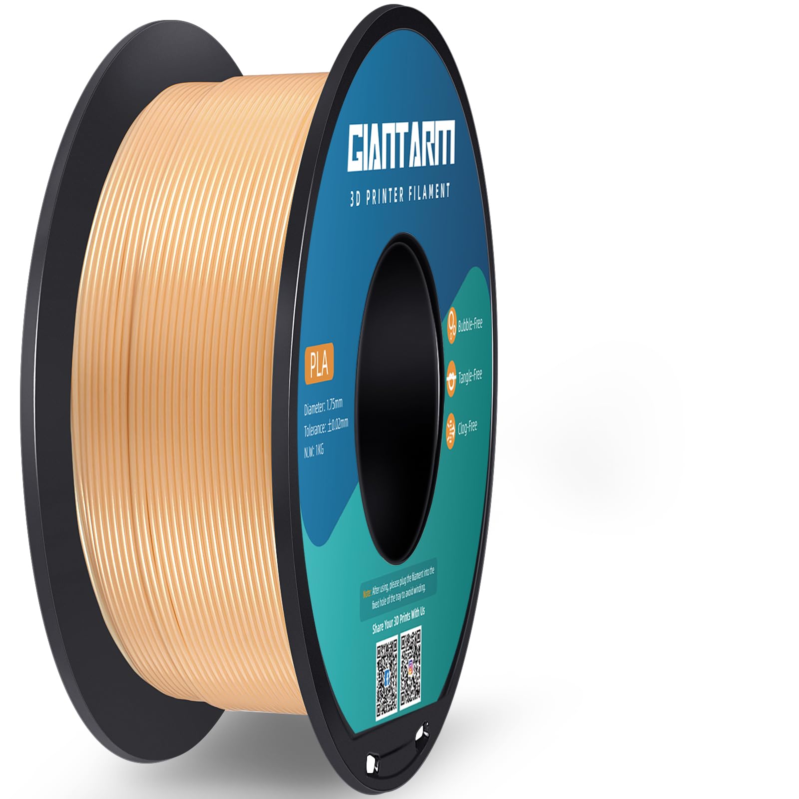 GIANTARM PLA Filament 1.75mm,3D Drucker Filament PLA 1kg,MaBgenauigkeit +/- 0,02mm,3D-Druckmaterialien,PLA Sandgold