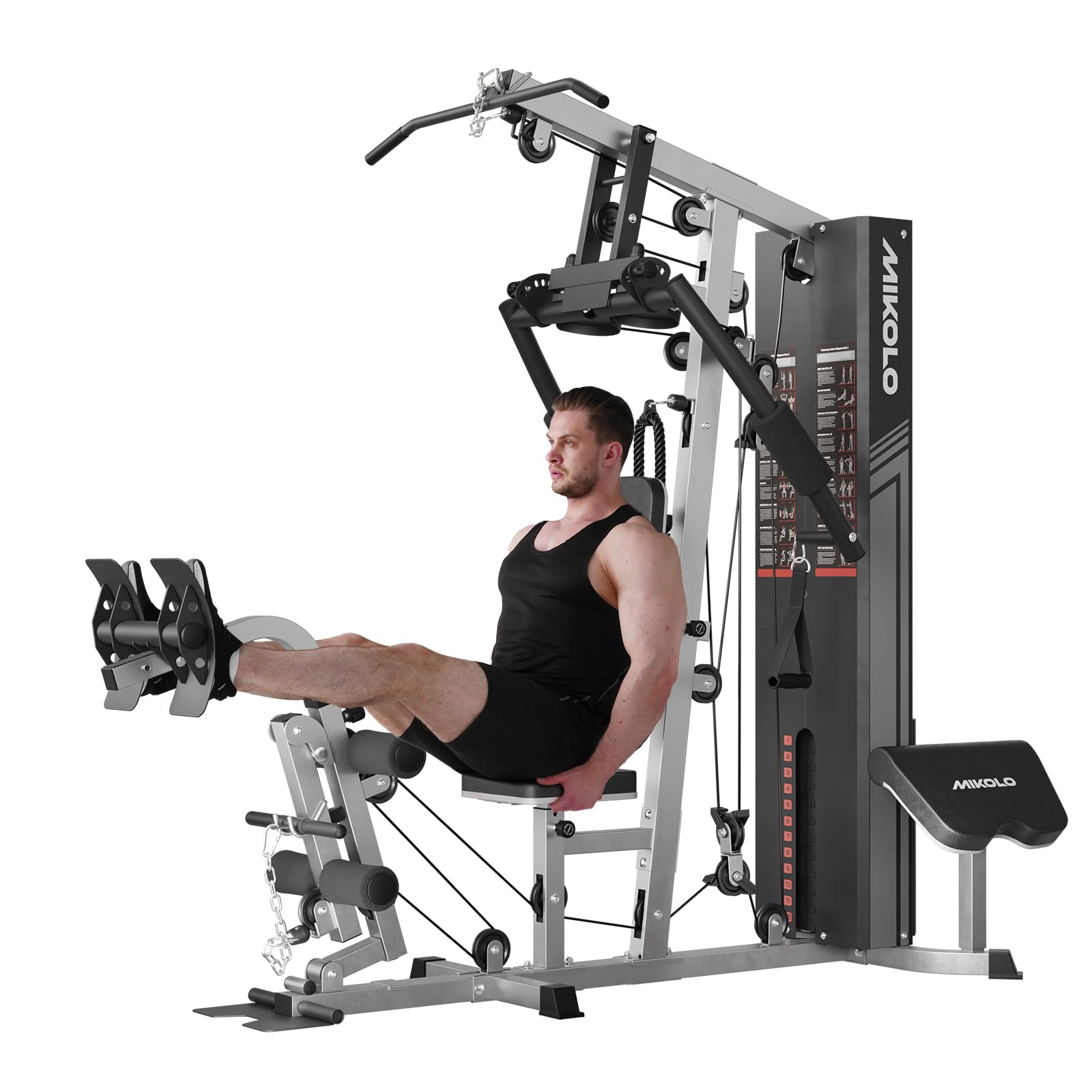 Mikolo Home Gym, Workout Station with 150LBS Weight Stack, Multifunctional Home Gym Equipment, Exercise Equipment for Full Body Strength Training