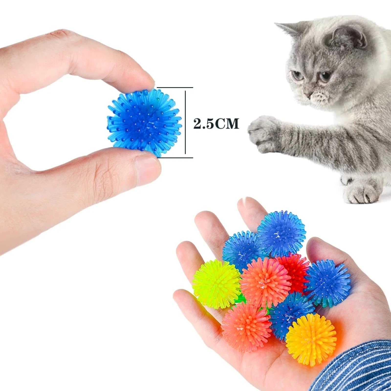 Giocattolo per gatti con piume, Giocattoli for gatti, simpatico giocattolo for, palla rimbalzante, interattivo colorato con punta morbida da masticare, 20 pezzi