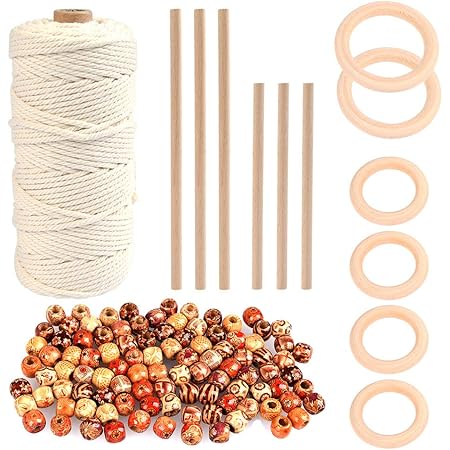 Amazon Co Jp Atpwonz マクラメ編みキット 手作りタペストリー 100ｍマクラメロープ タペストリー棒 木製リング ビーズなど タペストリー編み道具付き Diy 壁掛け マクラメ編みのハンドメイド ホビー
