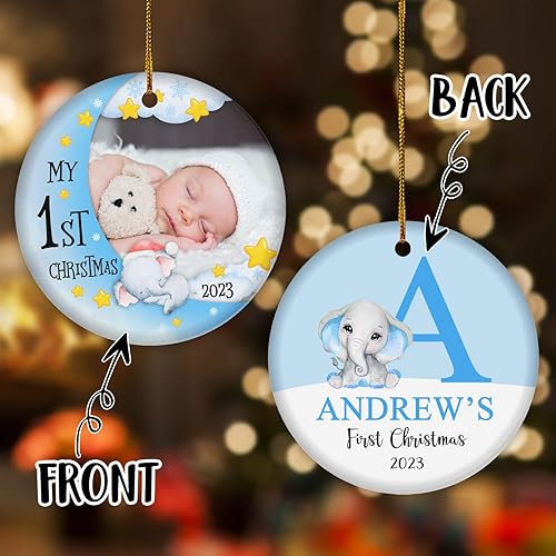 Vista 12 de TM TEEMAN Adorno de Navidad para bebé 2024, adorno personalizado de primera Navidad con foto, recuerdo de la primera Navidad del bebé, adorno Bebé 12