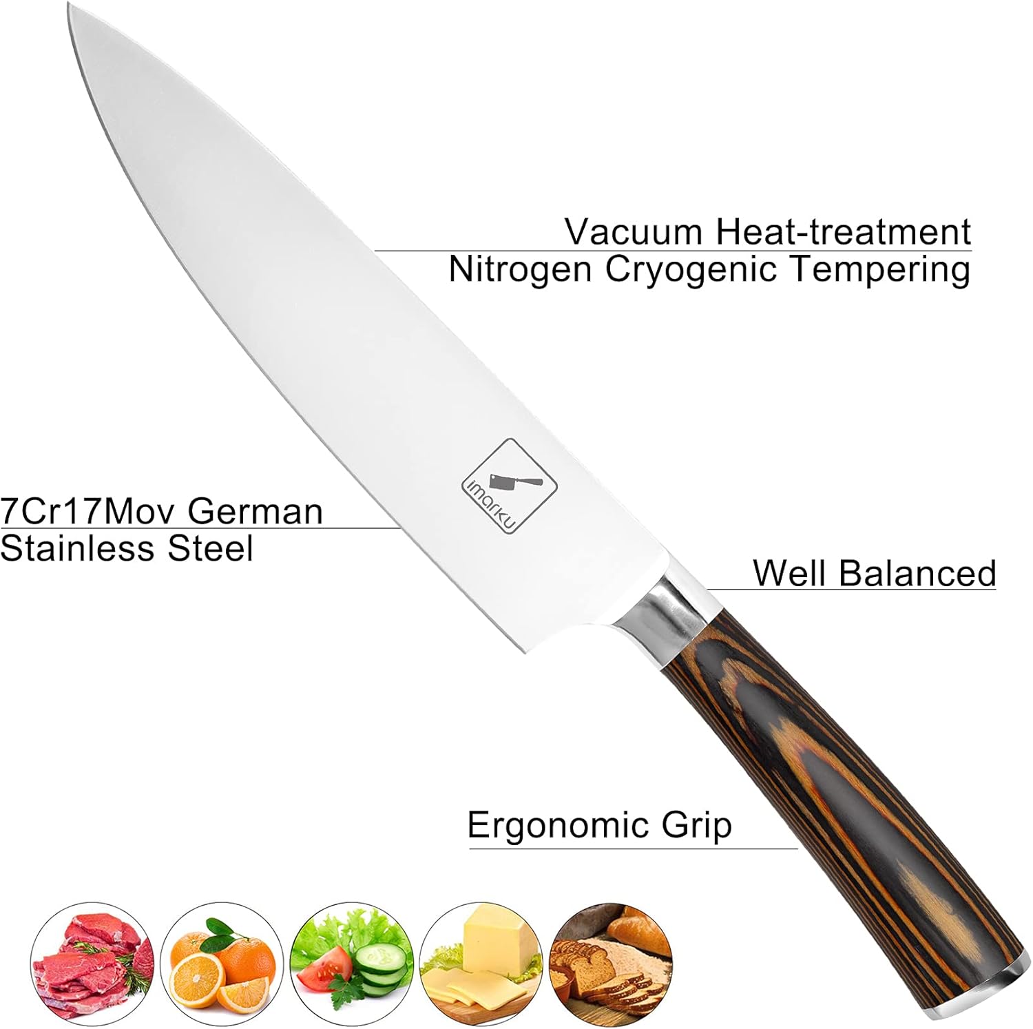 imarku Chef Knife - Pro Kitchen Knife 8 Inch Chef's Knives Japanese SUS440A Stainless Steel Sharp Paring Knife with Ergonomic Handle, Orange Handle, Gifts for Men and Women Orange handle chef knife image 2 of 8 B099PK5N2N