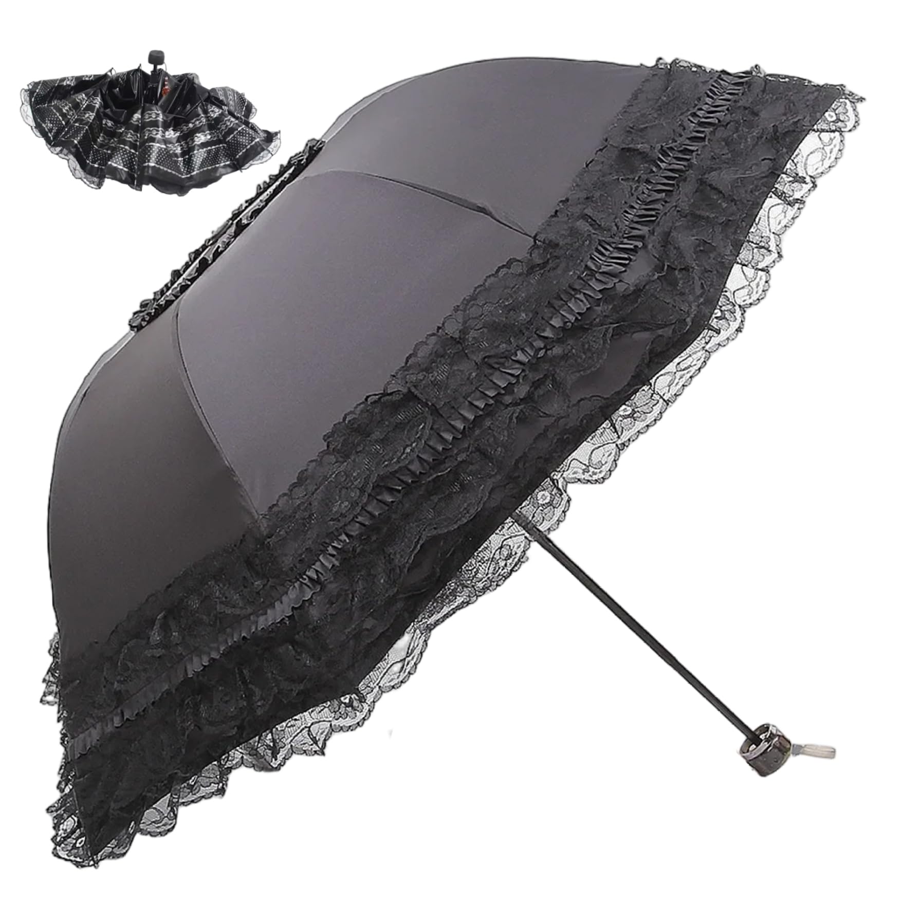 Syglawnd Unisex Black Parasol Umbrella, Lace Parasol, Uv Sun Protection Lace Umbrellas For Tea Party, Cosplay, Photoshoot Props, Party, Umbrella