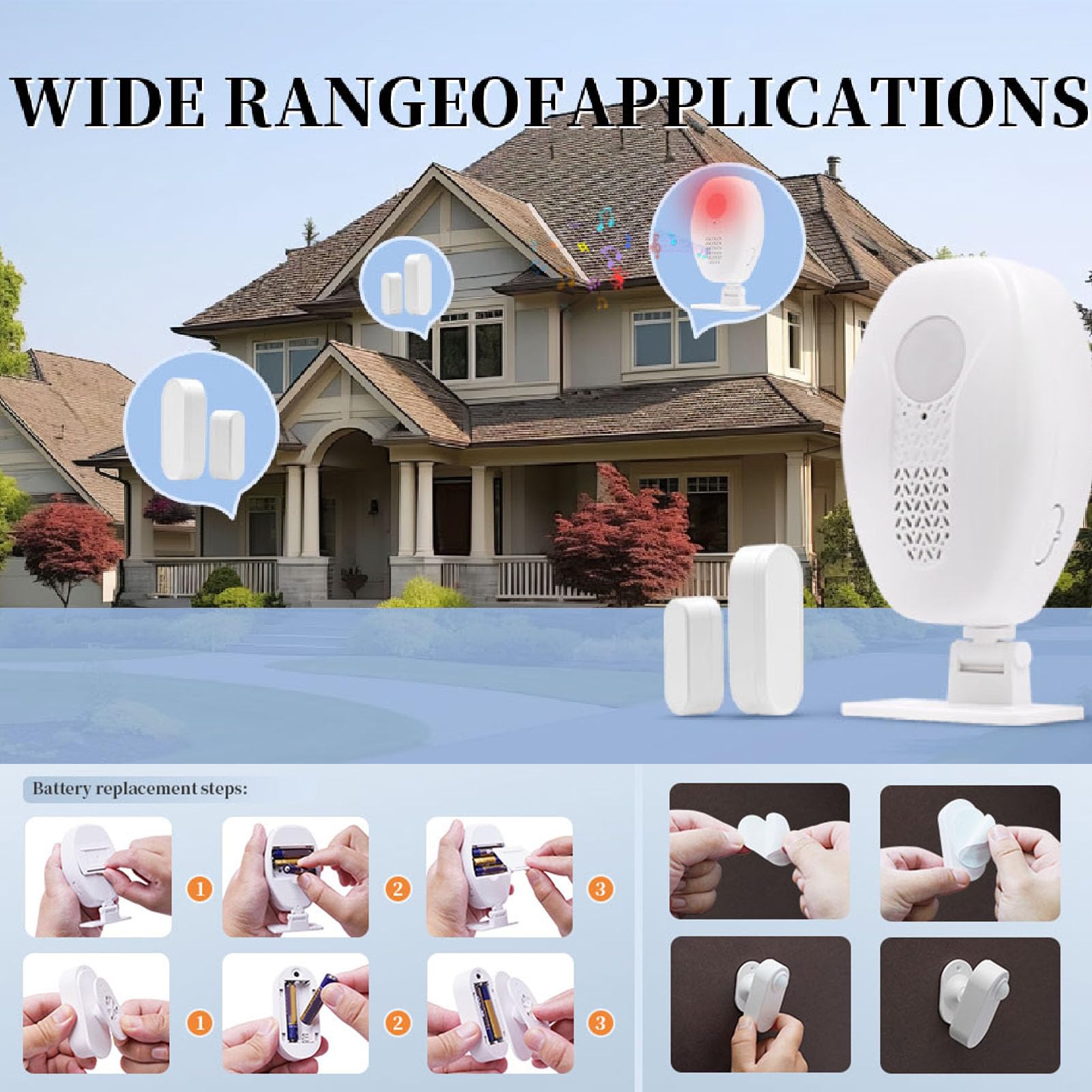 Allarme Sensore Porta Wireless, Materiale ABS, Avviso Forte 80 DB, Portata 30 M, Ideale per la Sicurezza di Casa e Ufficio