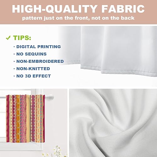 Miniatura 10 de Shrahala Cenefas de cocina mexicanas de estilo étnico rojo, cortinas de media ventana, tratamiento de ventana de poliéster multicapa para sala de