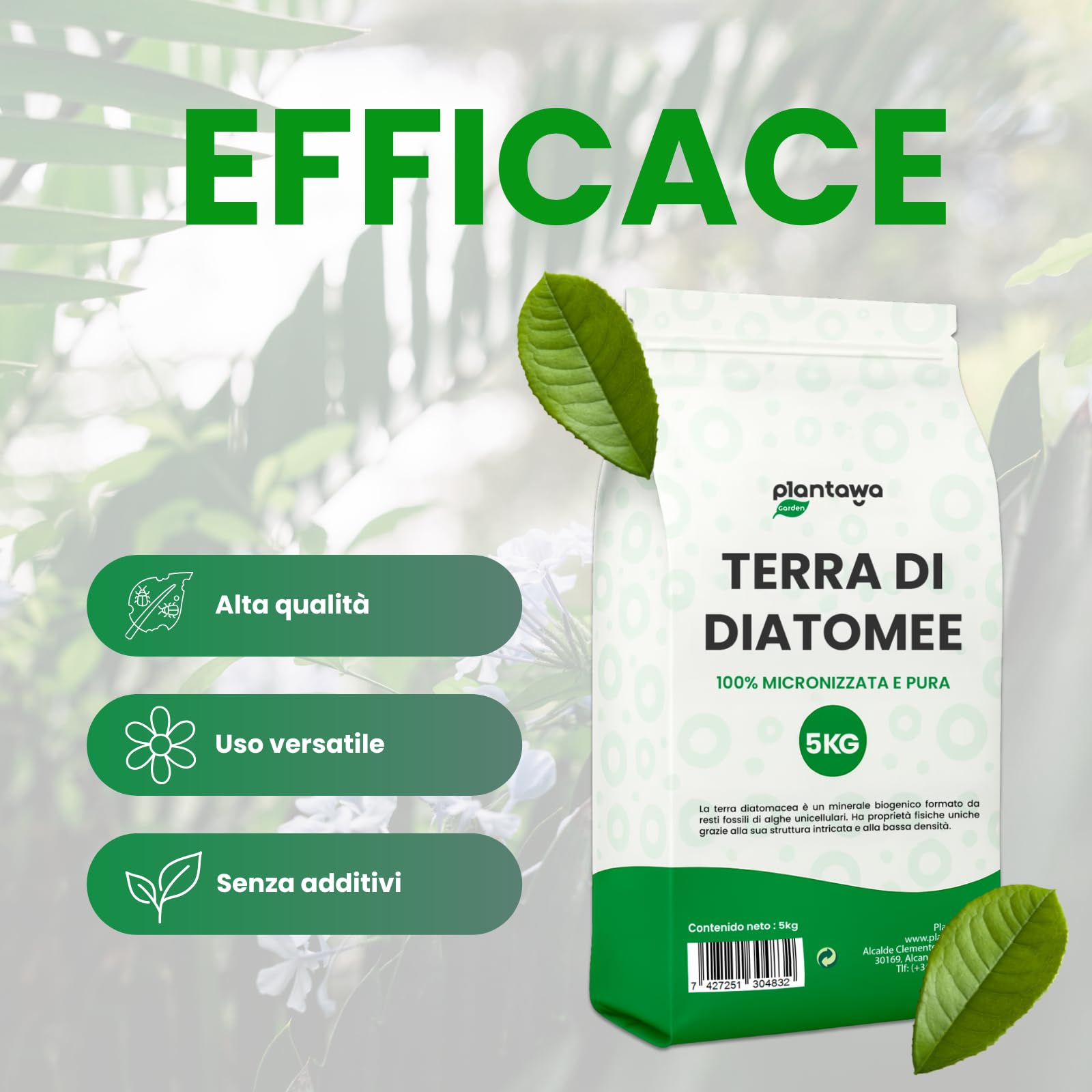 PLANTAWA Terra di Diatomee 5kg | Diatomee Polvere 100% Naturale di Alta Qualità | Perfetta per Molteplici Applicazioni in Casa e Giardino | Senza Trattamenti Chimici | Senza Additivi