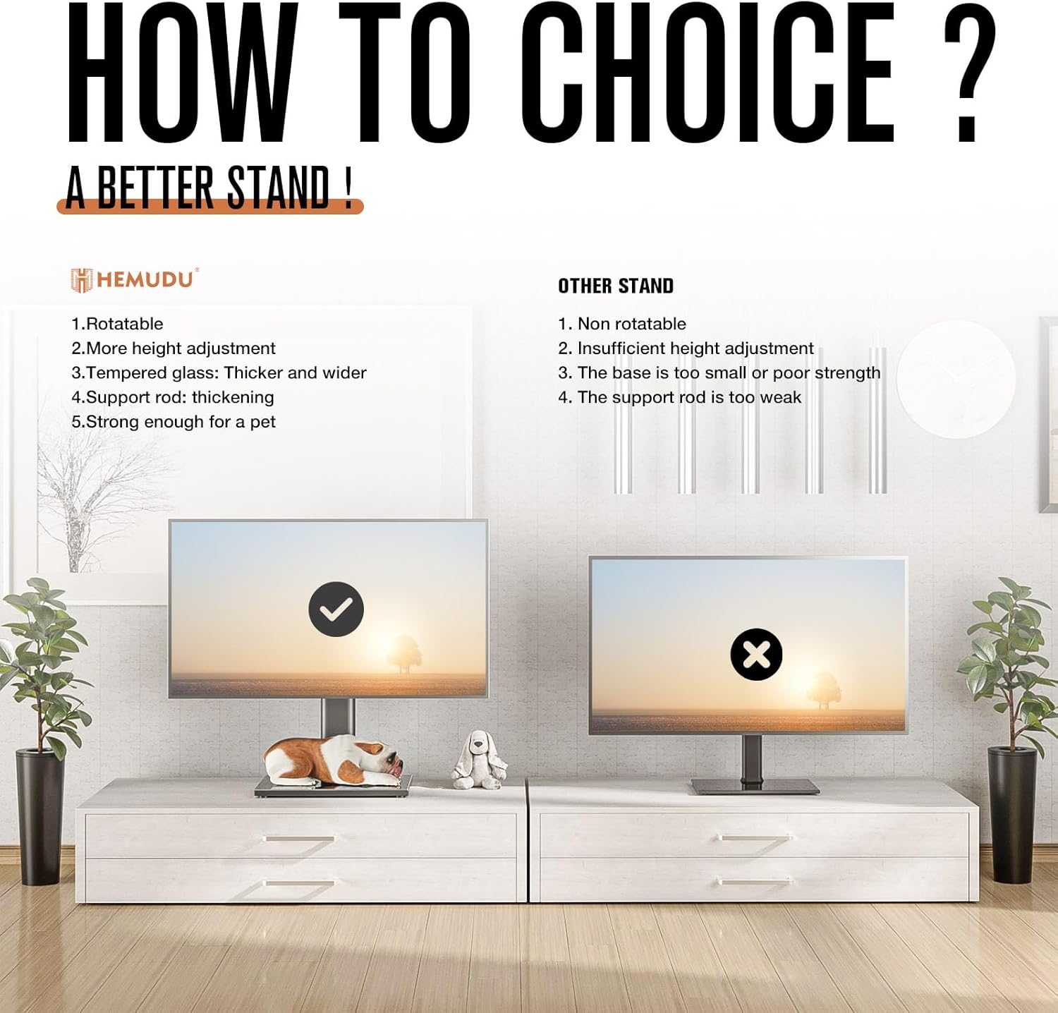Universal TV Stand/Base Table Top TV Stand with Wall Mount for Most 27 30 32 39 40 42 43 49 50 55 60 Inch LCD LED Plasma Flat Screen TVs, Vesa Mount Holds up to 88 lbs, 9 Level Height Adjustable