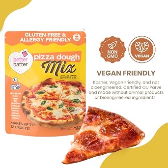 Better Batter Pizza Crust Mix | Certified Kosher, Vegan & Gluten Free Mix for Baking Top 9 Allergen-Free Perfect for 14 Pizzas! Just Add Water, Oil & Yeast Hostess Kitchen Cooking Gifts 4LB Pouch