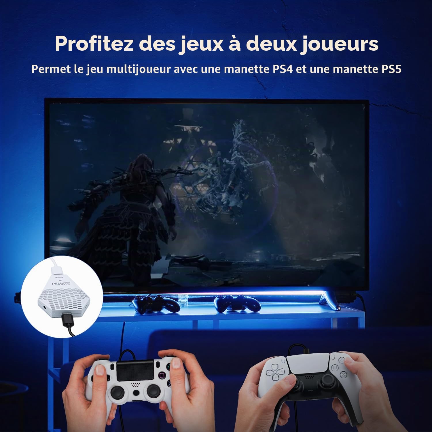 Besavior P5 Mate Adaptateur USB pour PS5/PS5 Slim, Convertisseur de Jeu PS5 Accessoire prend en charge les jeux multijoueurs, faible latence, compatible avec plusieurs manettes/périphériques/casques/m