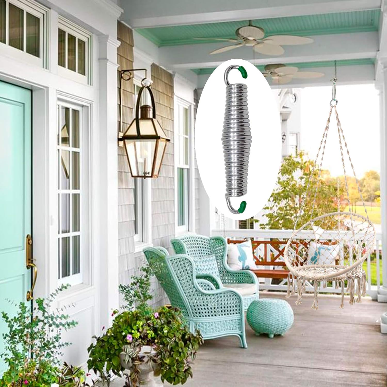 Porch Swing Springs Hanging Kit - 1300 Lbs Heavy Duty Suspensions Hammock Chairs Ceiling Mount Hardware - 304 Stainless Steel - 2 Sets