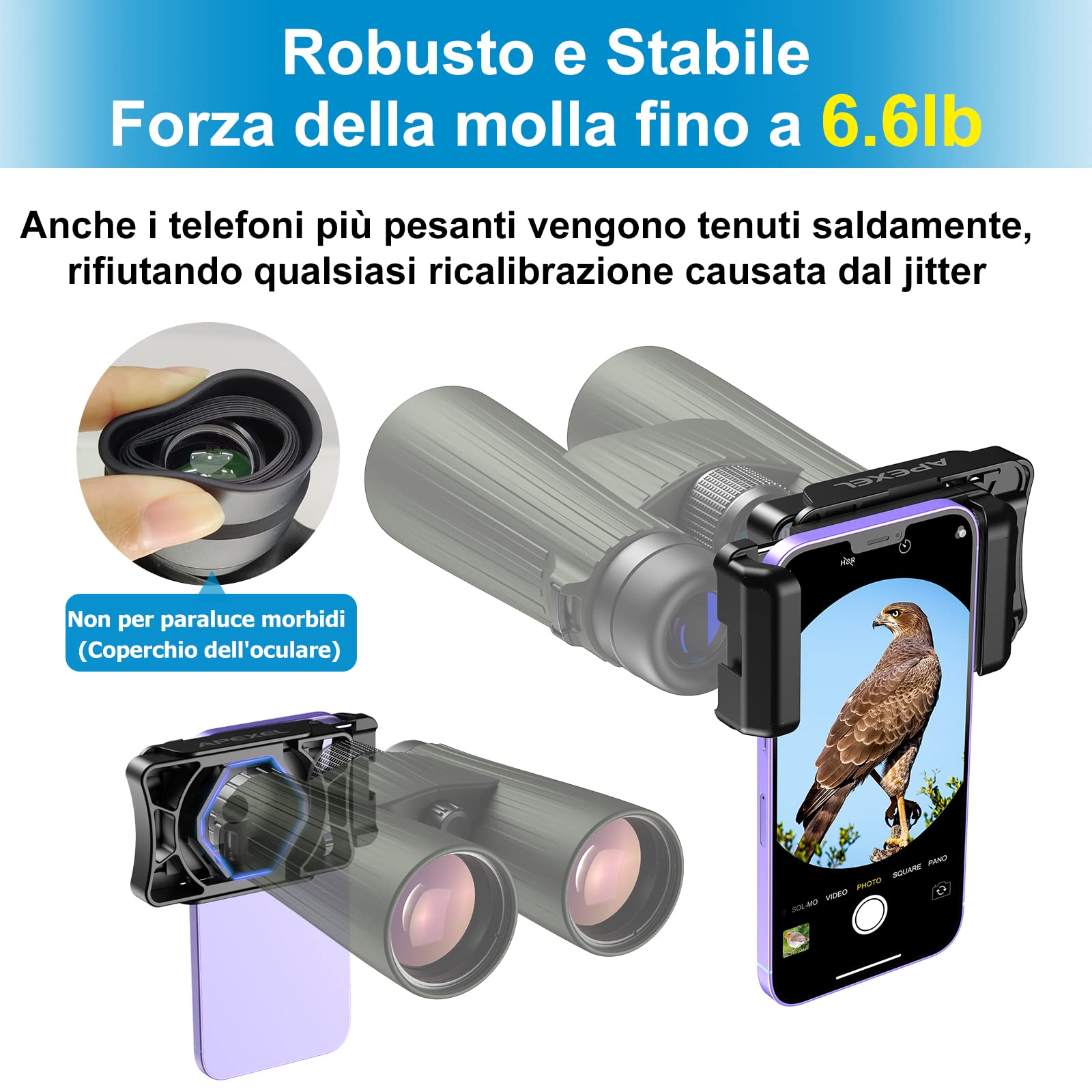 APEXEL Adattatore Universale per Smartphone con Telescopio con Bluetooth, Compatibile con Binocoli, Monoculare e Microscopi, Adattatore per Montaggio su Telescopio, Adatto a Tutti Gli Smartphone