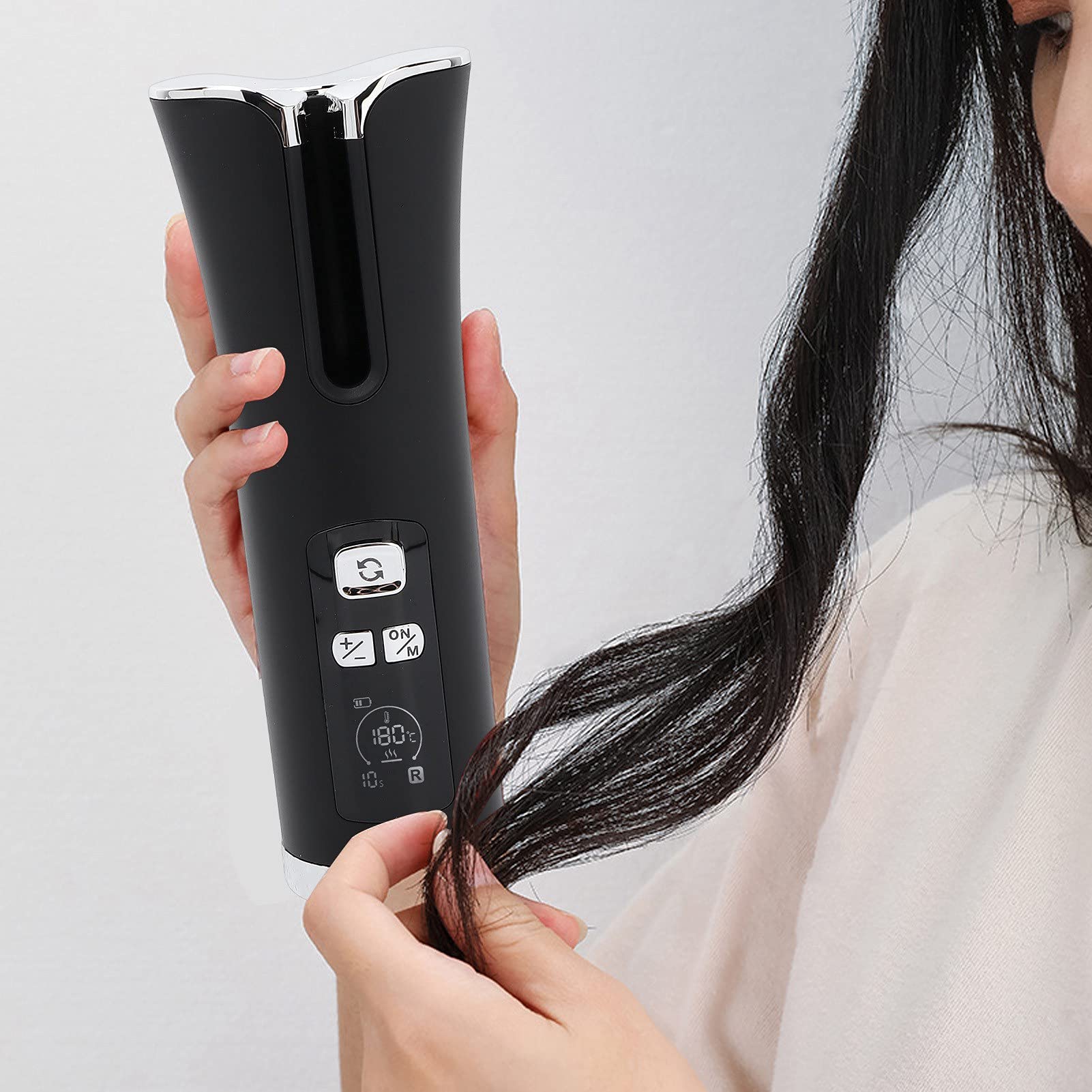 para rizador de cabello automático inalámbrico, batería incorporada de 5200 mAh, turmalina de cerámica, pantalla LCD, rizado sin esfuerzo, calentamiento rápido, rizos