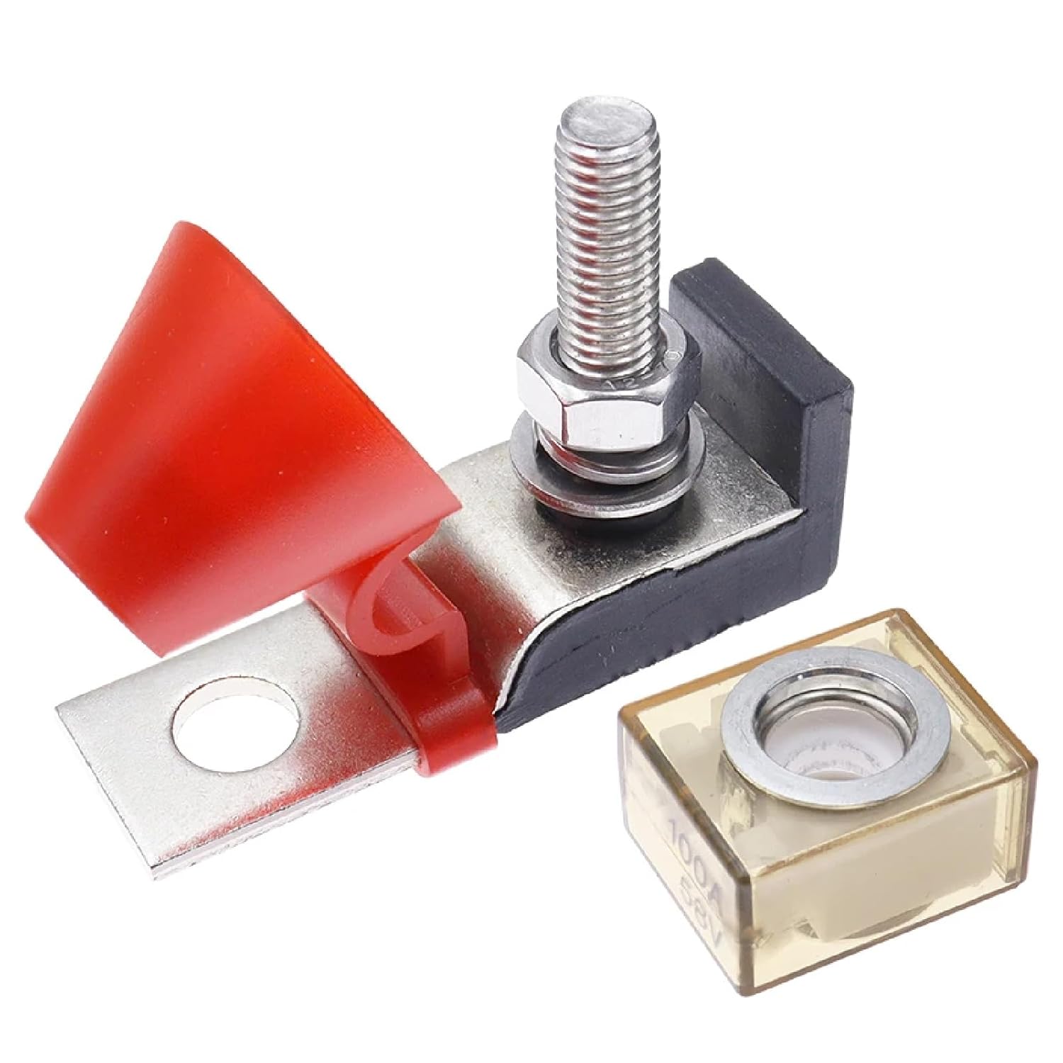 Marine-Rated Battery Terminal Mount Fuse Block, 30A-300A, Waterproof, 5/16 Inch Stud, 58V, for Boat, Truck (One Way and Fuse 175A)