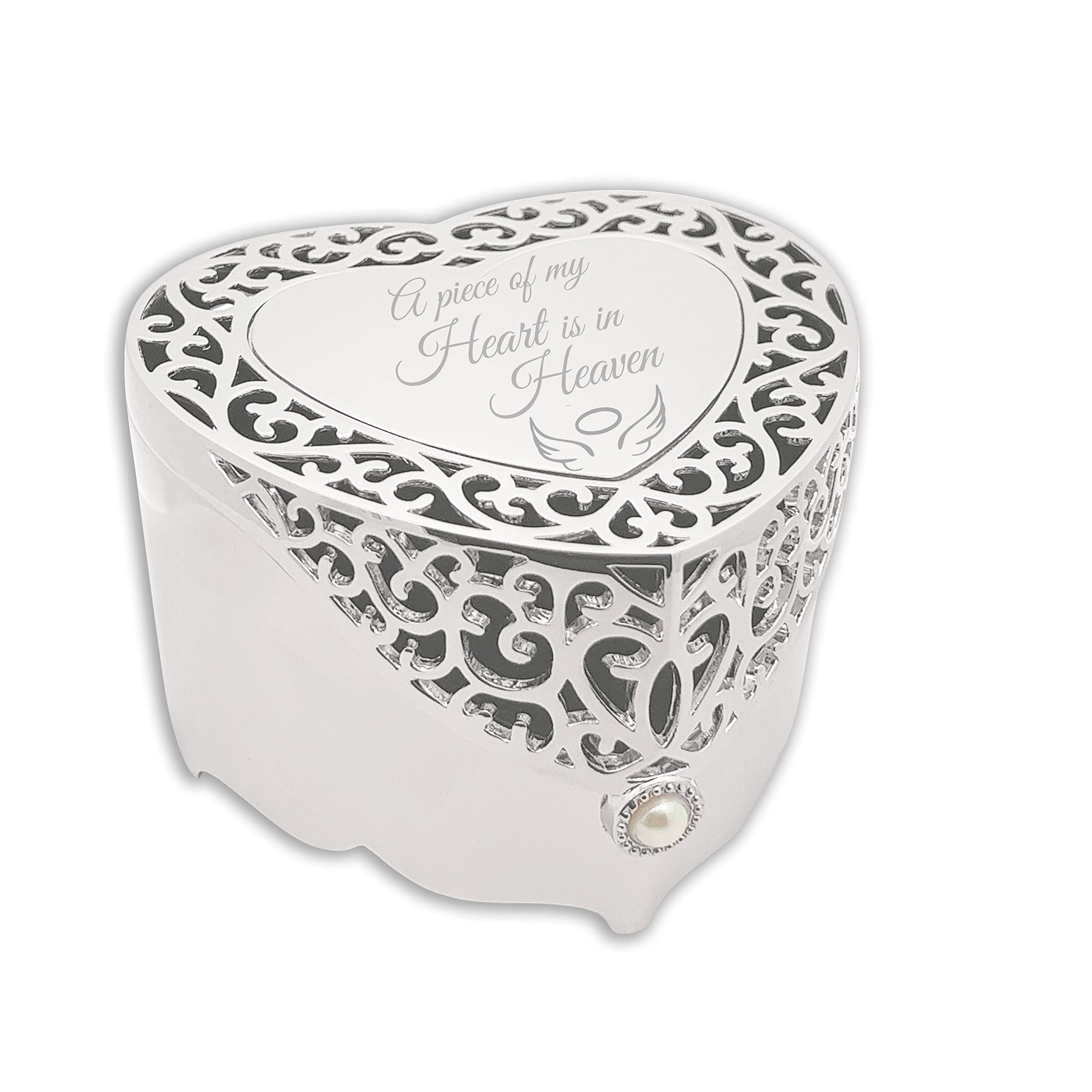Cherished Moments Bereavement Memorial Gift Jewelry Keepsake Box with Heart-Shaped Filigree Design for Sympathy Gift Loss of Loved