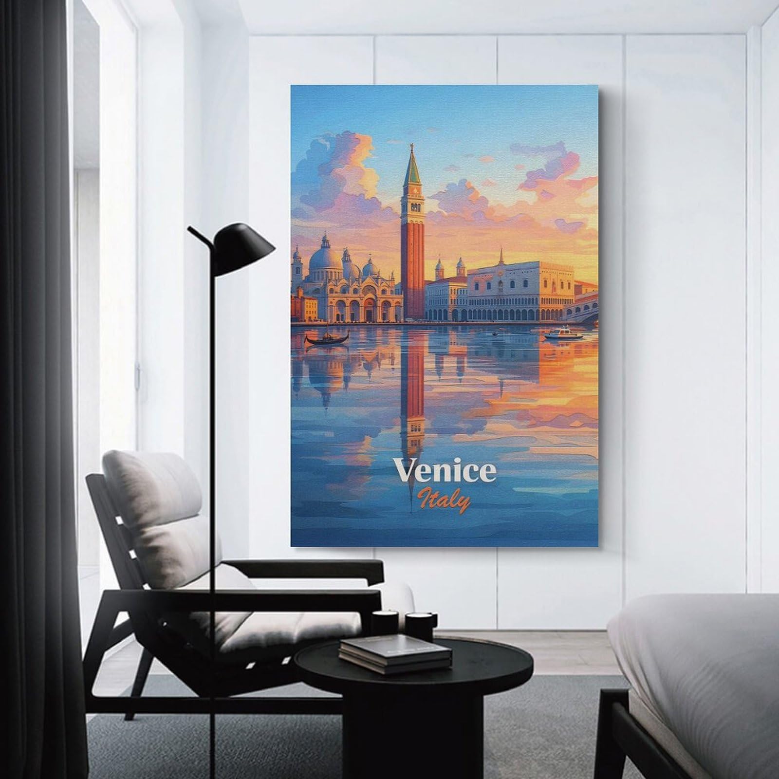 Junmoney Venice Italy Canal Sunset Decorative Wall Artwork 24x36inch(60x90cm), for Front Hall, Corridor Or Welcome Spaces, Decorative Wall Art for Narrow Spaces