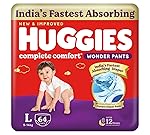 Huggies Complete Comfort Wonder Pants | Pant Style Baby Diapers Large Size (L), 64 Count | India’s Fastest Absorbing Diaper, Prevents Diaper Rash, Ideal for 9 to 14 Kgs
