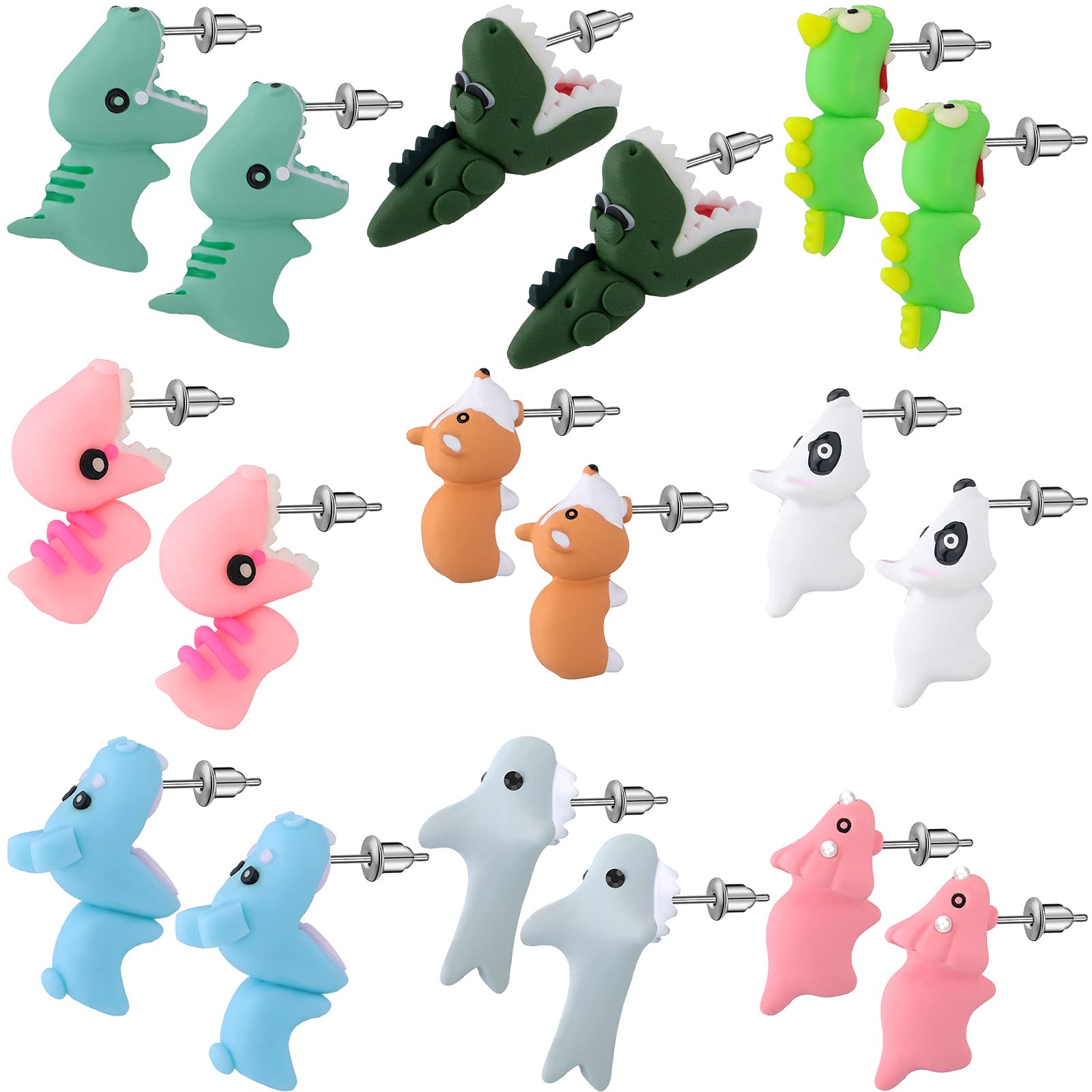 9 Pairs Cute Animal Bite Earring for Women 3D Clay Cartoon Biting Ears Stud Earrings for Christmas Jewelry Gifts Holiday Party Fun Presents