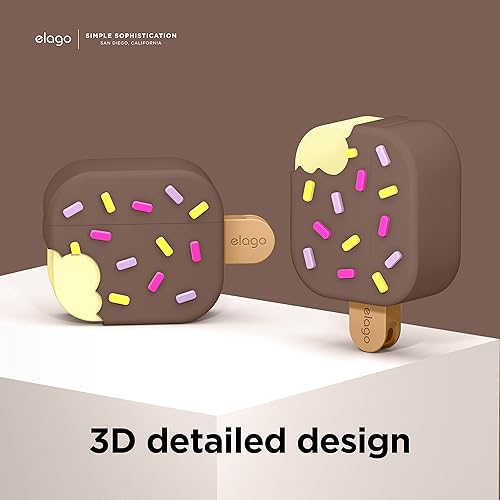 Miniatura 4 de elago Funda de helado compatible con AirPods de tercera generación, compatible con AirPods 3, mosquetón incluido, soporta carga inalámbrica,