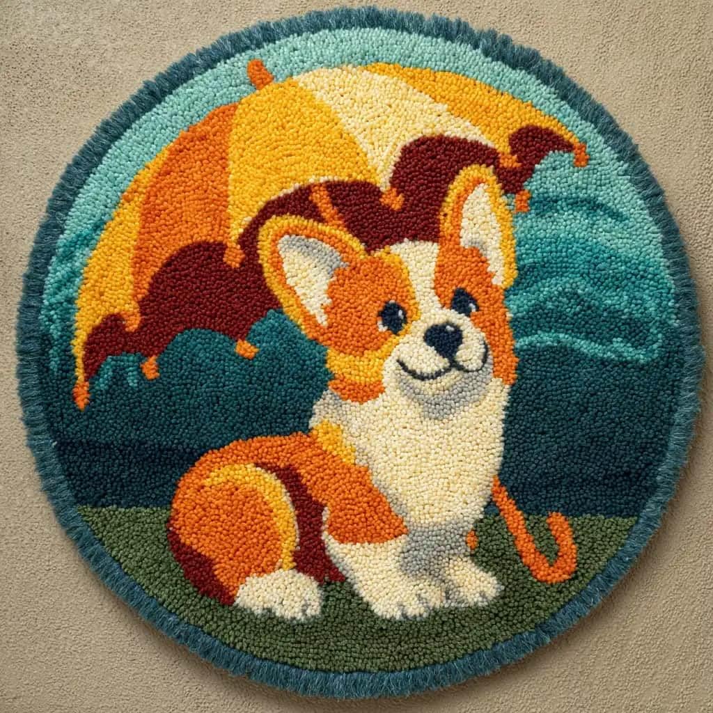 Round Latch Hook Rug Kits Corgi For Adults And Starter 50*50Cm
