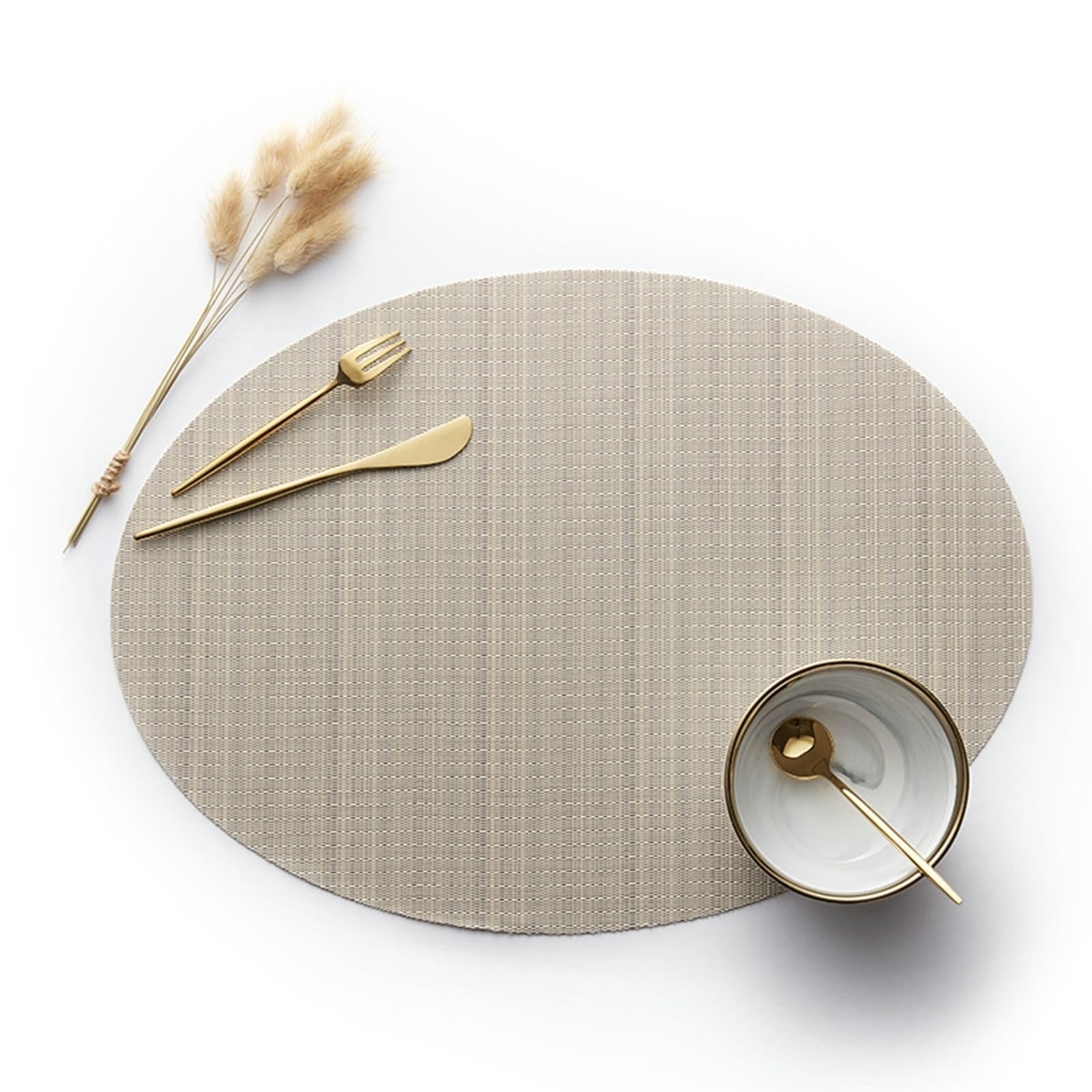 Placemat Juego de 6 manteles individuales ovalados beige con rayas horizontales 45 x 32,5 cm para cocina y comedor