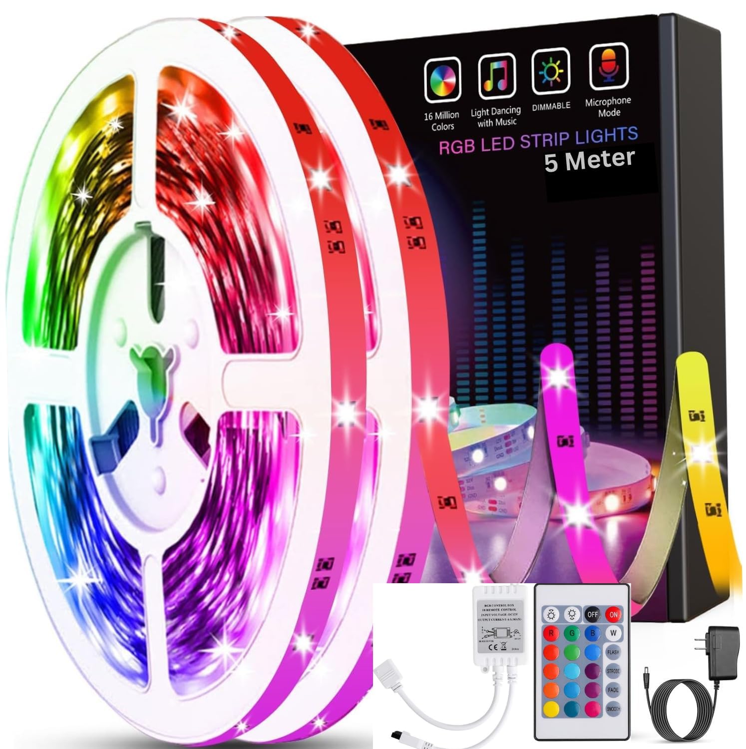 Gesto 5 Meter LED Strip Lights - Operated with 16 Modes Remote Controller| Multicolor LED Lights for Home Decoration, Bedroom,Diwali Decoration,PC,Gaming | 300 Led RGB Strip Light with Adaptor