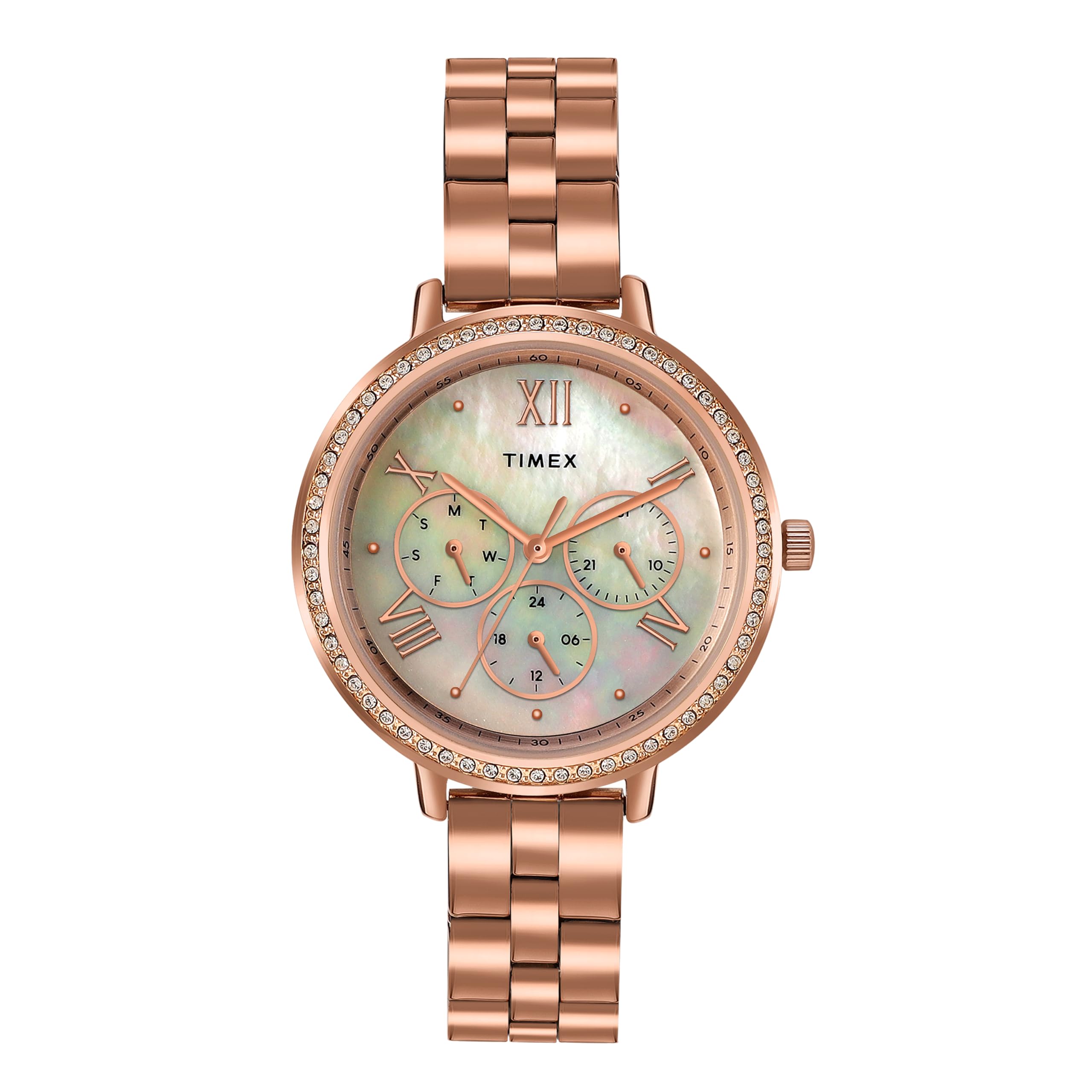 TIMEX Women Stainless Steel Multifunction Analogue Mother Of Pearl White Dial Watch - Tw000Z504, Band Color-Rose Gold (B0CJM2TMVB) Amazon Price History, Amazon Price Tracker