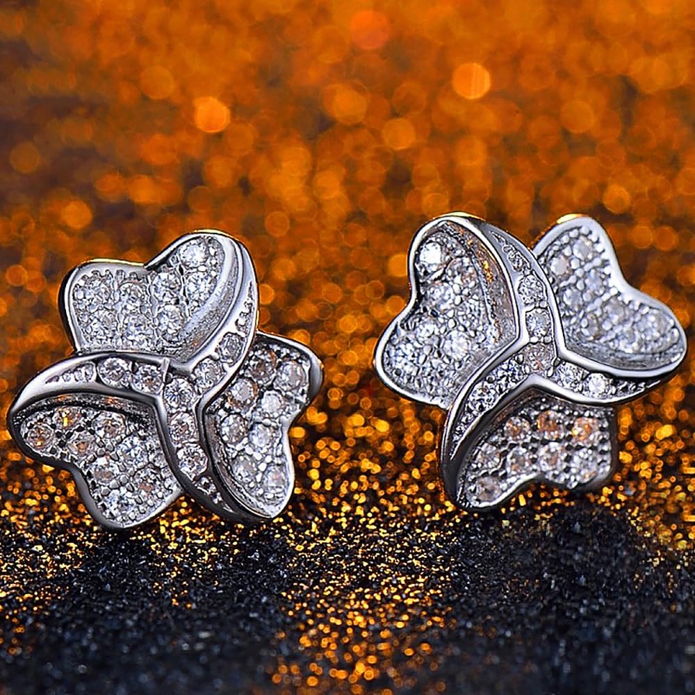 Luxury Trendy Flower Shaped Stud Earrings for Women Full Sparkling CZ