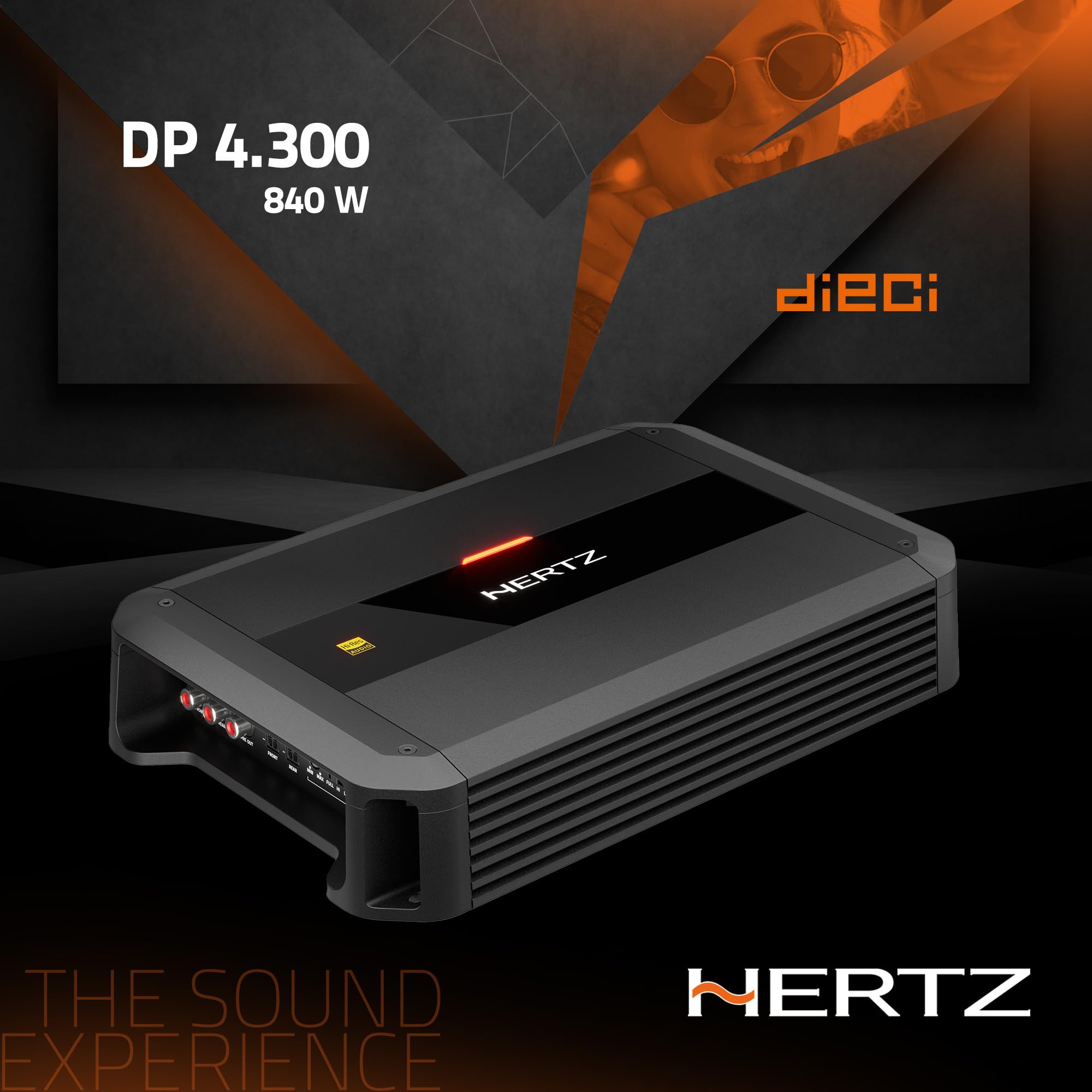 Hertz Dieci Power DP 4.300 – 4-Kanal Auto-Verstärker in Class AB, 4x105W an 2 Ohm, entwickelt für Audiosysteme mit hoher Dynamik – HI-Res Audio
