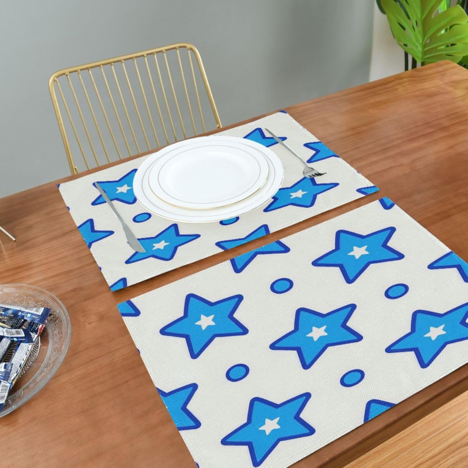 Custom Blue Stars Dot Blue Light Baby placemat with Plate Christmas placemats Cloth Washable Set 6 12 x 18 individuales para mesa de Papel