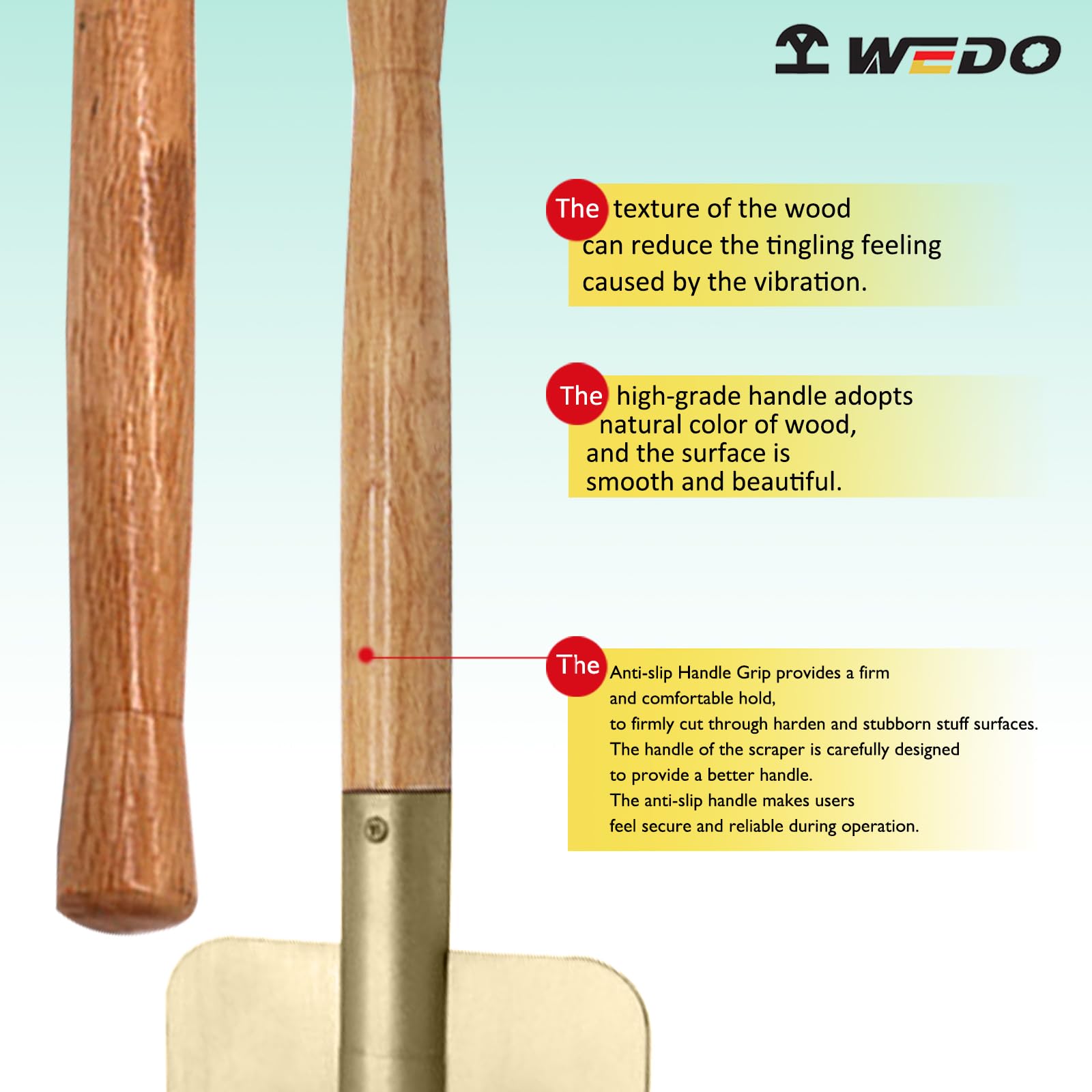 WEDO Espátula sin chispas,Raspador de suelo de 150 x 170 mm, Longitud 460 mm,Rascador de masilla de bronce de aluminio,Certificado BAM/FM